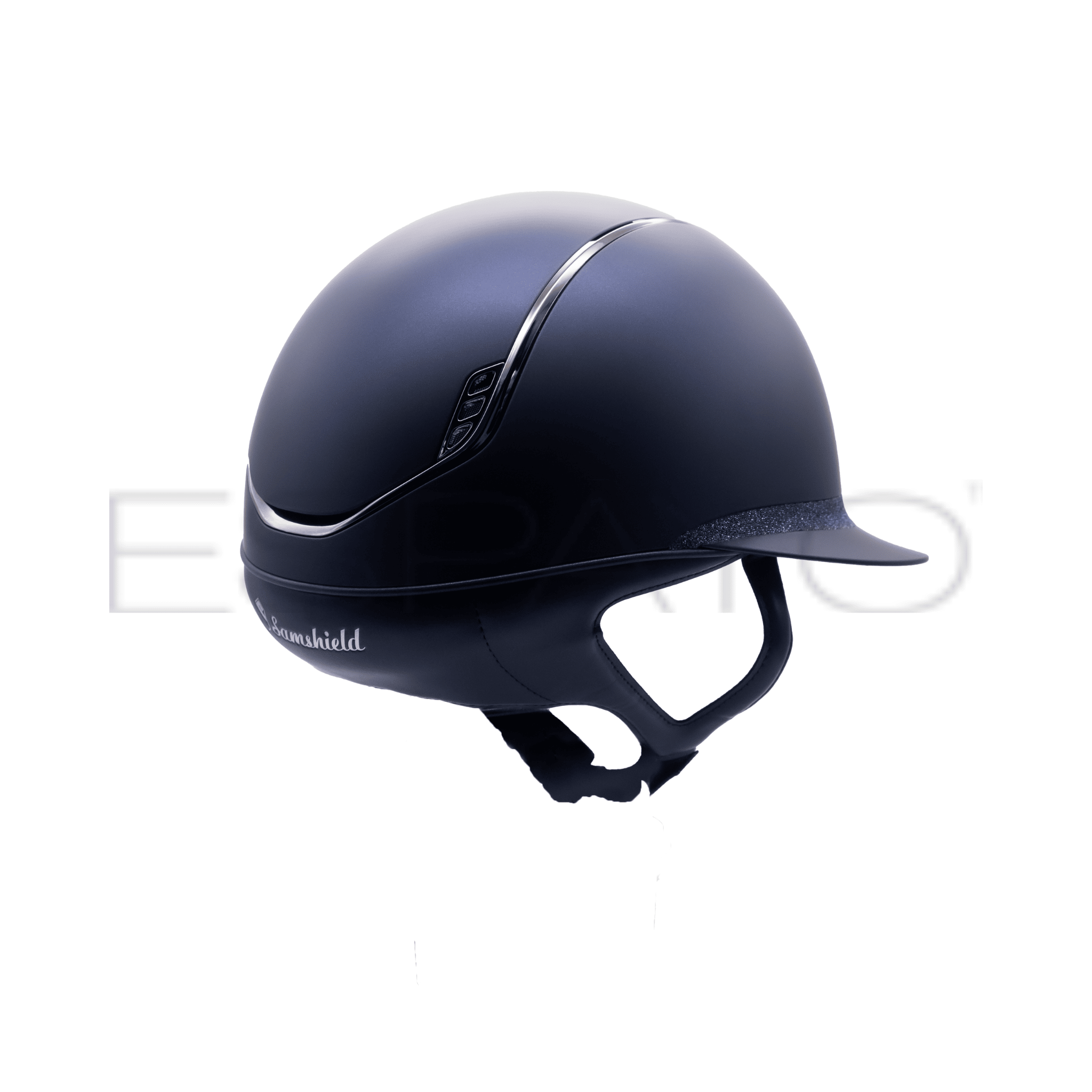 Samshield Miss Shield Shadowmatt 2.0 Riding Helmet,Crystal Fabric Front Band, Black Chrome Trim & Blazon - Espayo Equestrian