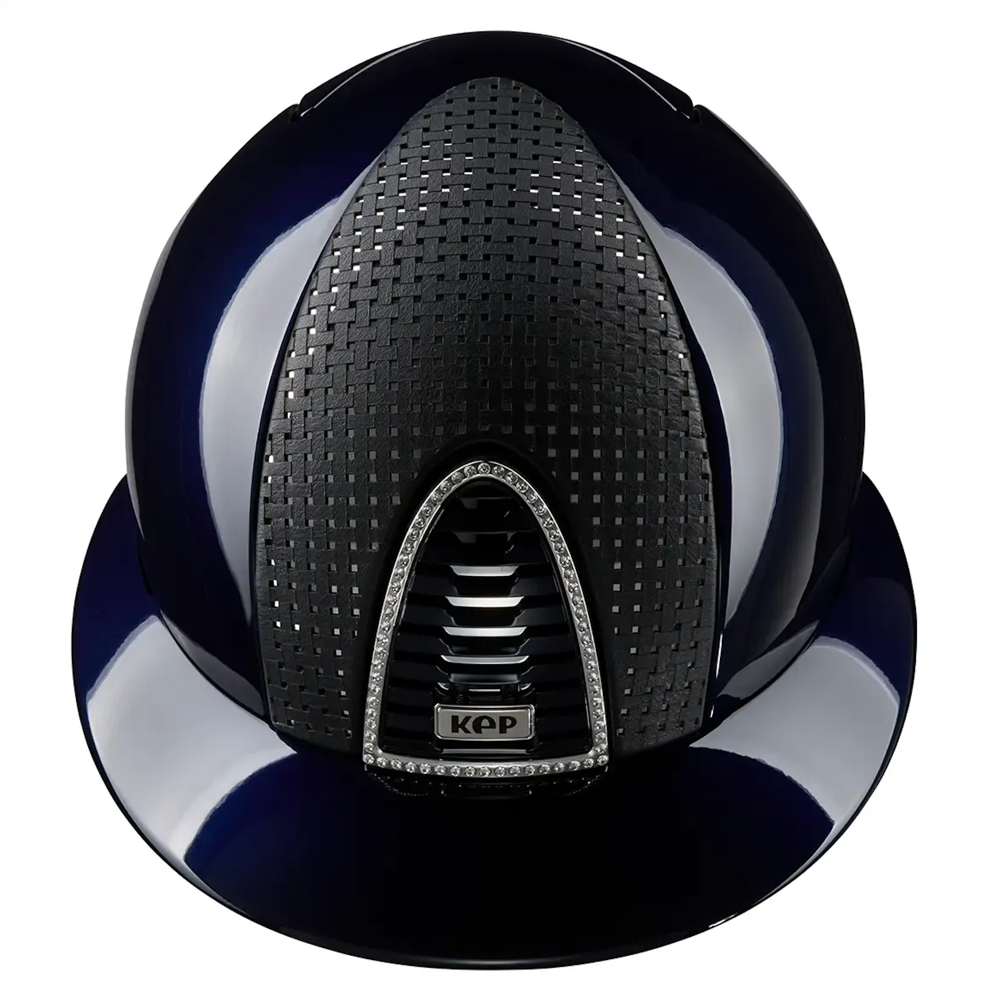 Kep Cromo 2.0 Polish Polo Verona riding helmet with Swarovski frame and logo, featuring chrome blue finish and sleek design.