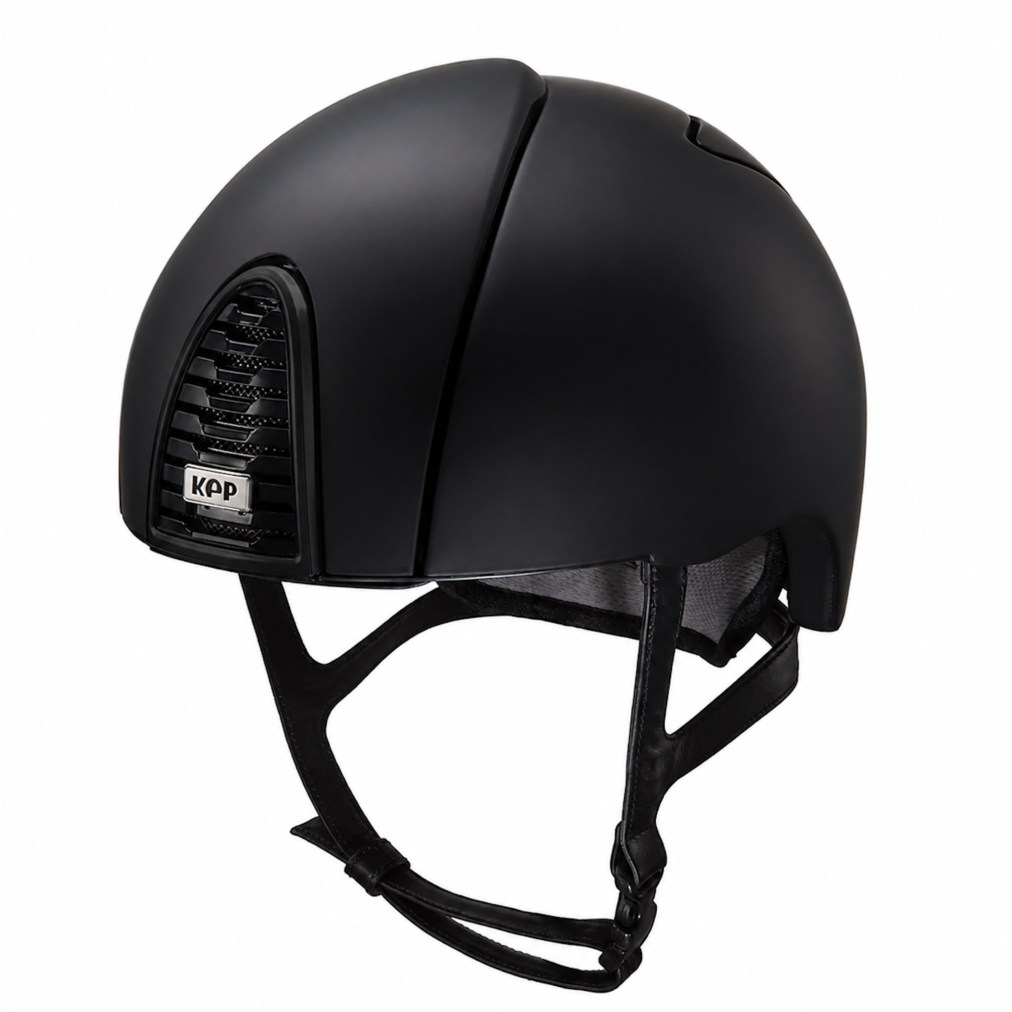 Shiny chrome KEP Cromo 2.0 jockey riding helmet with adjustable straps and ventilation for equestrian riding.