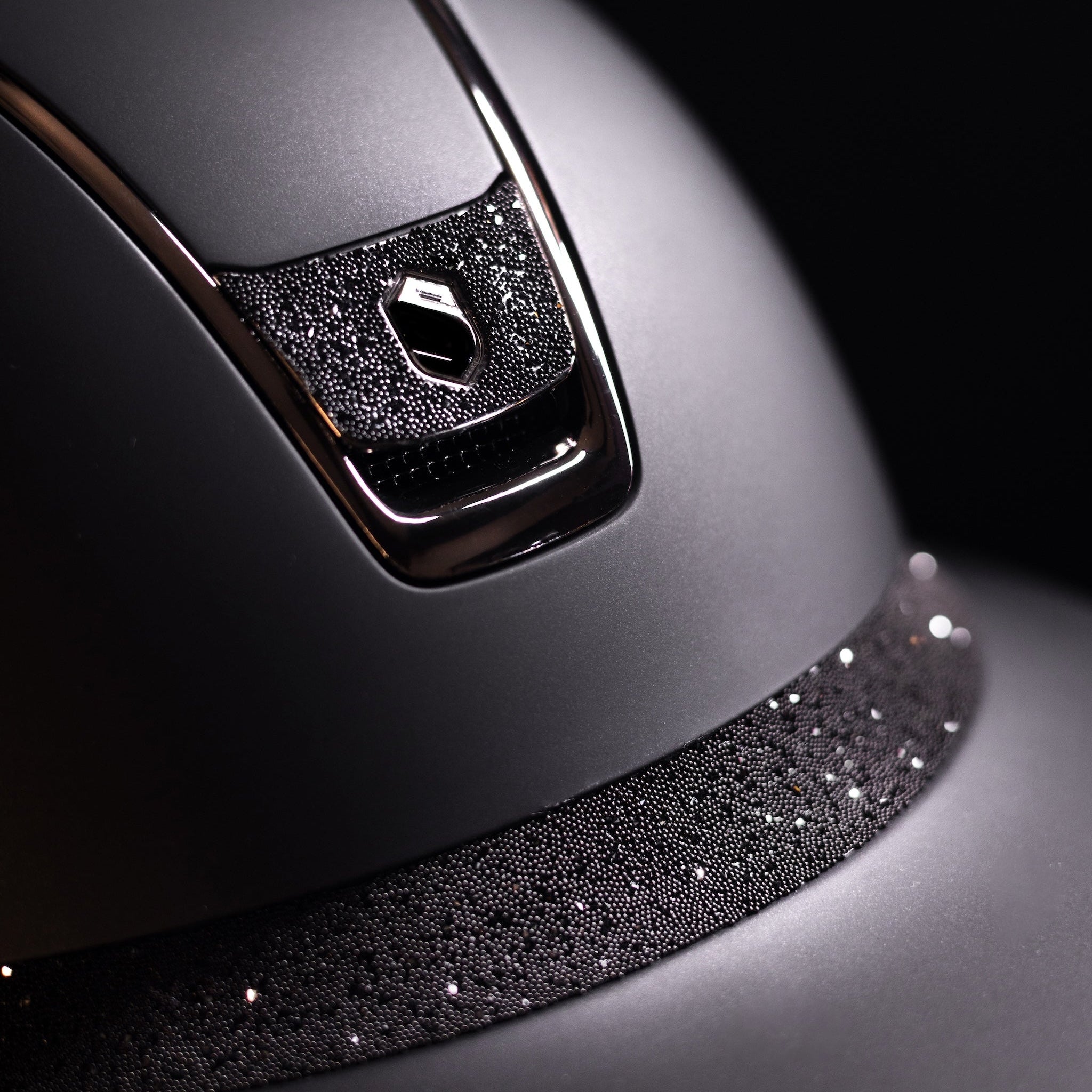 Samshield Miss Shield Shadowmatt 2.0 Riding Helmet,Crystal Fabric Front Band, Black Chrome Trim & Blazon - Espayo Equestrian