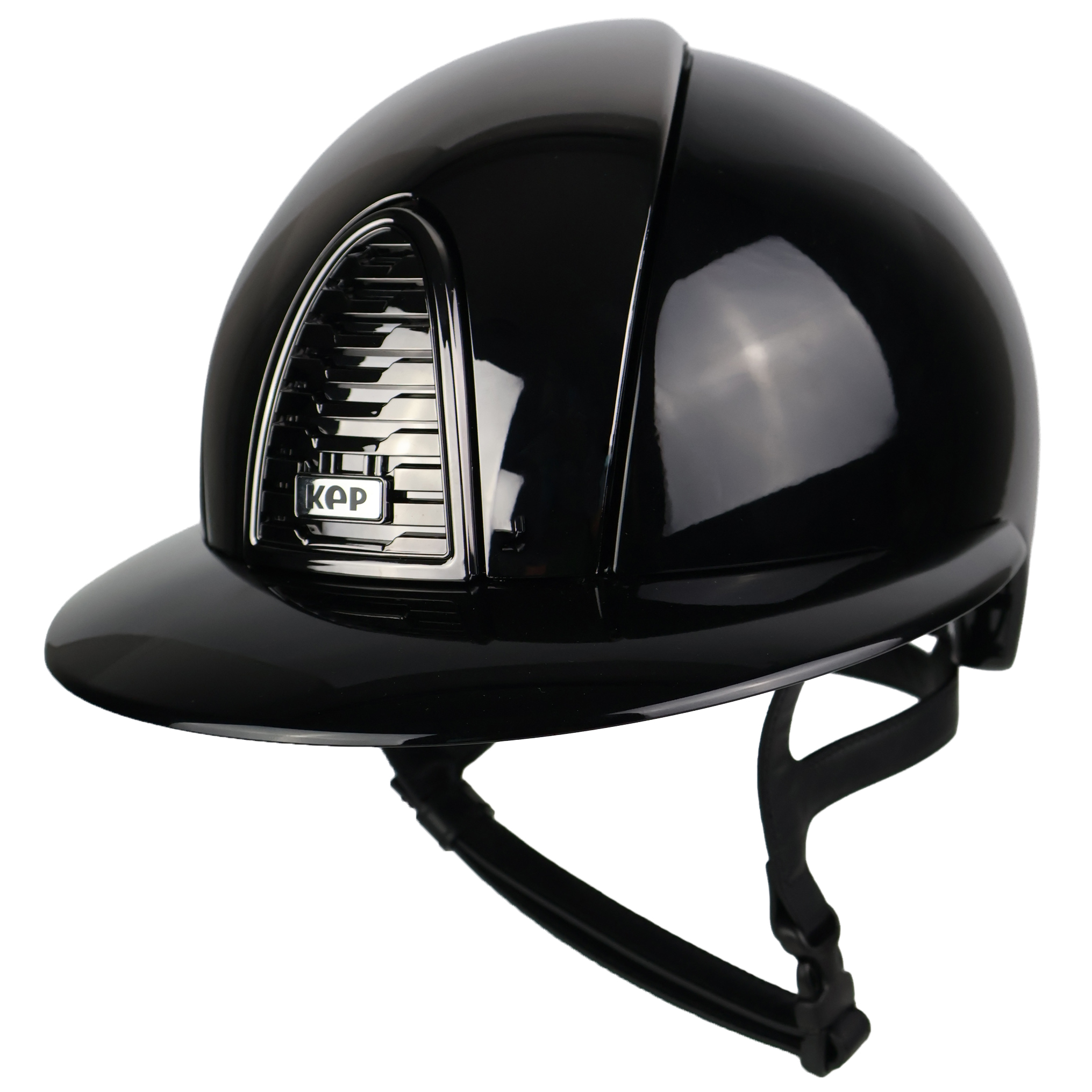 KEP Cromo 2.0 Polish Polo riding helmet with mirror black front, polished visor, back, mirror frame, and sub grid design.