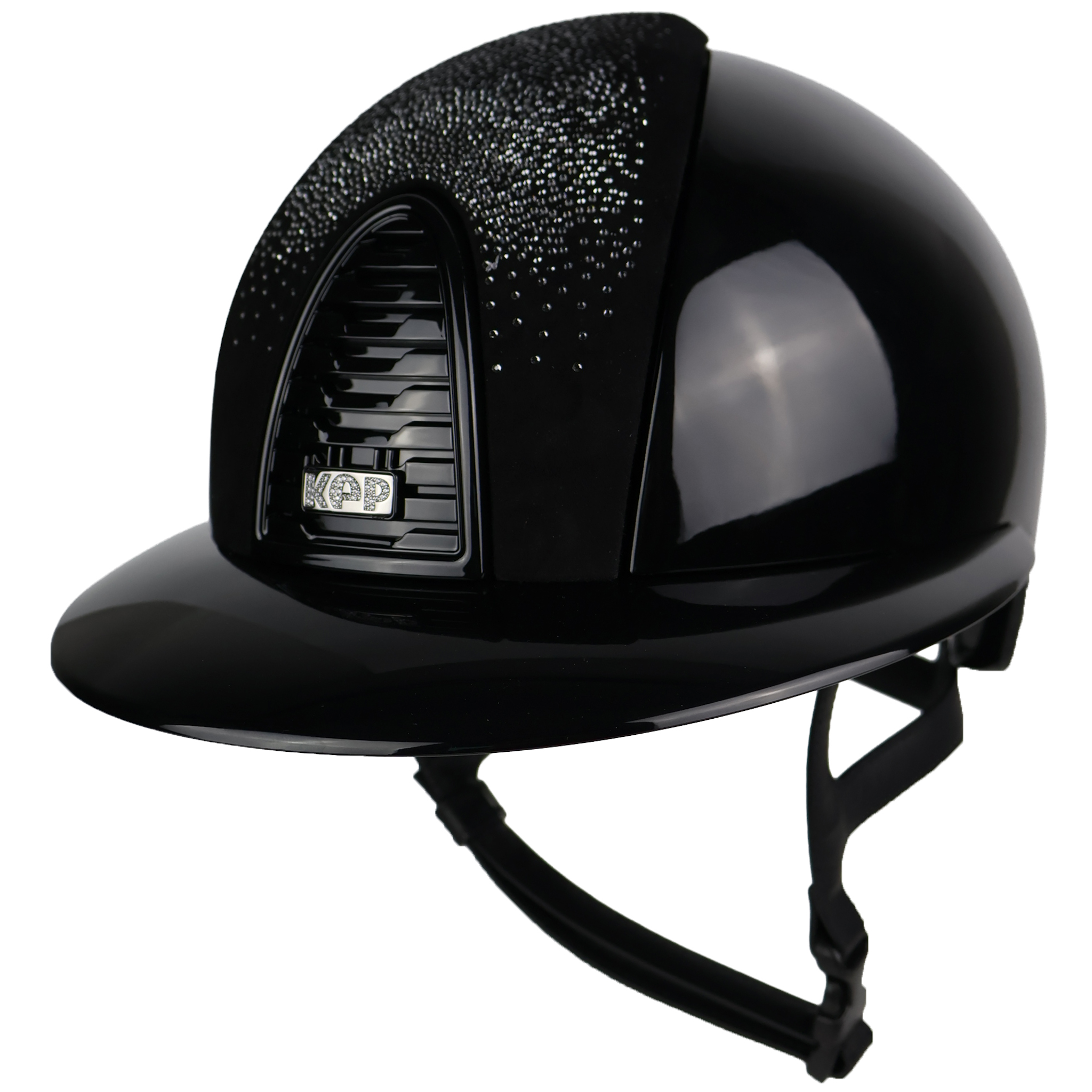 KEP Cromo 2.0 Polish Polo riding helmet with Nebula silver front and silver zircon logo, black color, sleek and protective design.