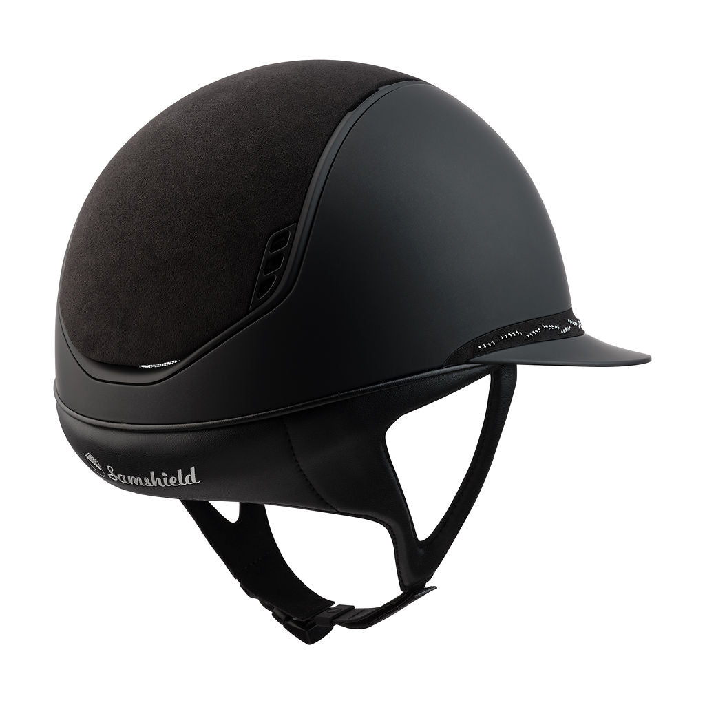 Samshield Miss Shield Shadowmatt 2.0 Riding Helmet, Alcantara Top, Flower Swarovski Front Band, Matt Trim & Blazon - Espayo Equestrian