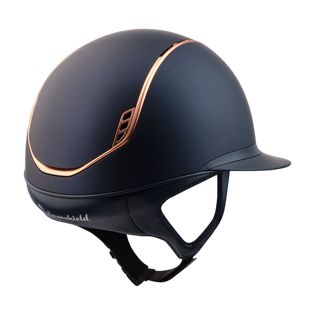 Samshield Miss Shield Shadowmatt 2.0 Riding Helmet, Matt Pink Gold Trim & Blazon - Espayo Equestrian