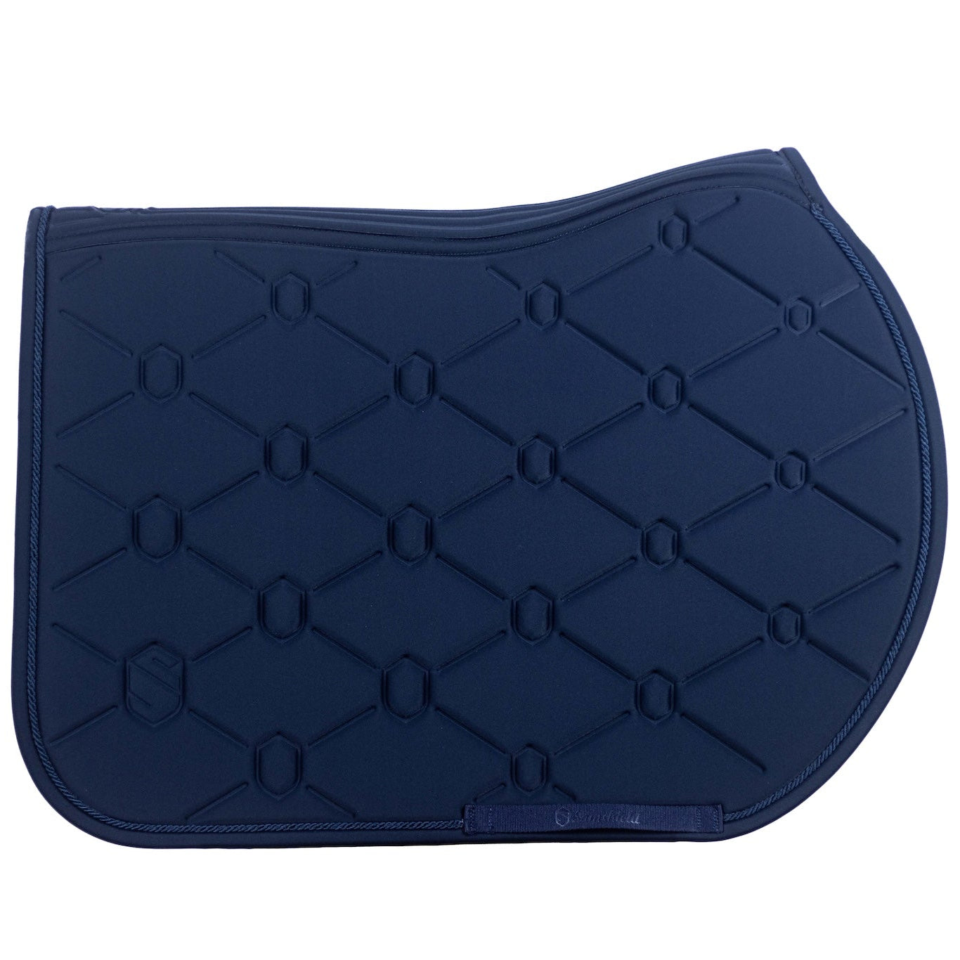 Navy blue quilted saddle pad on a white background
