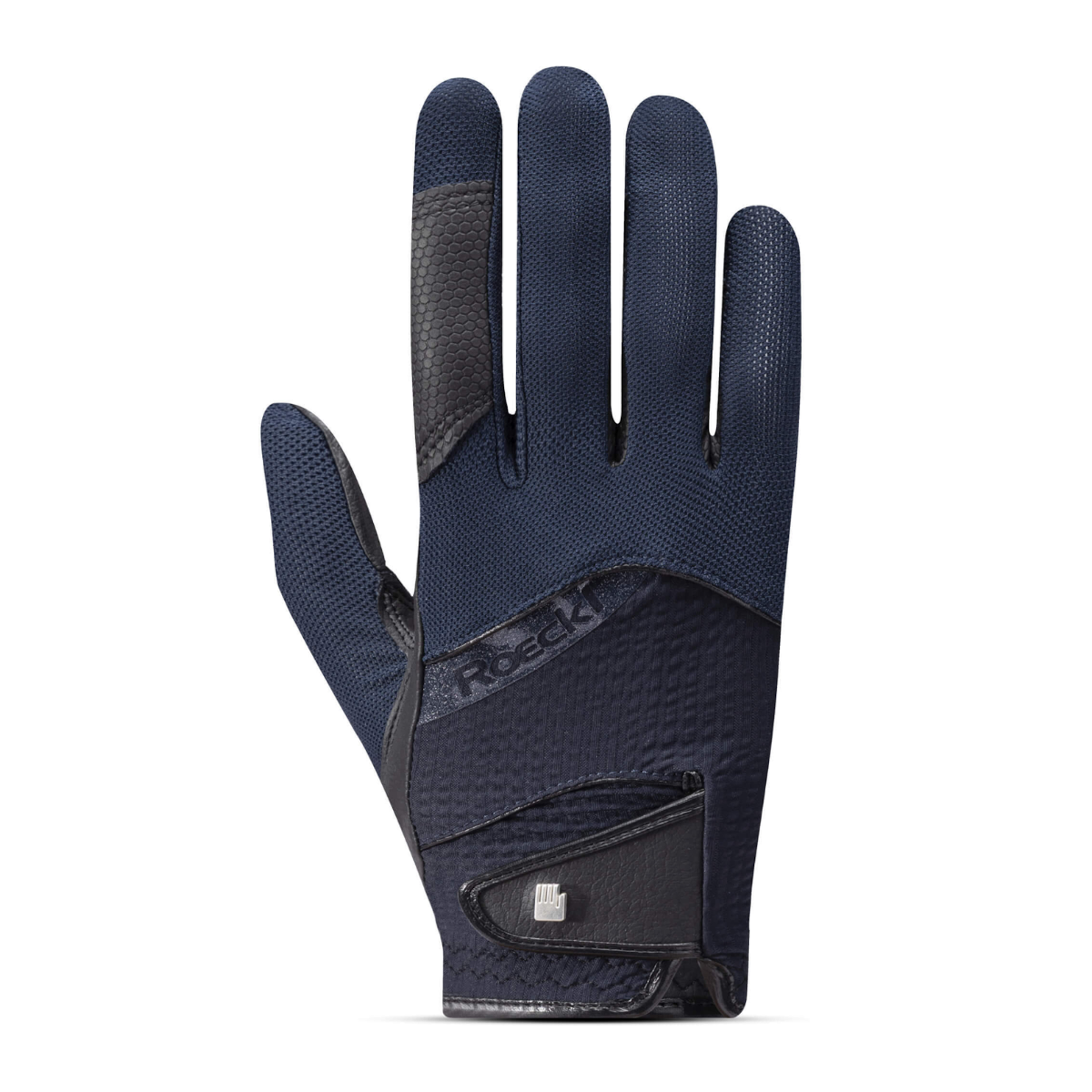 Navy Roeckl Millero unisex gloves made of soft leather with detailed stitching, designed for stylish winter wear.
