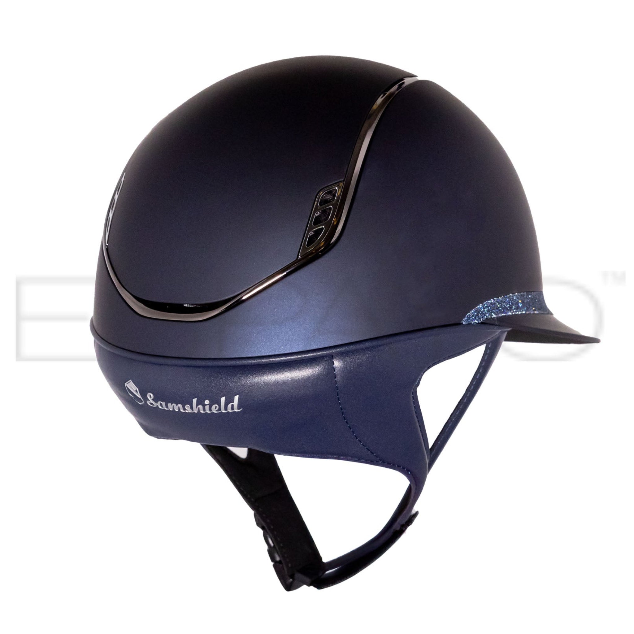Samshield Miss Shield Shadowmatt 2.0 Riding Helmet, Crystal Fabric Front Band & Blazon, Black Chrome Trim - Espayo Equestrian