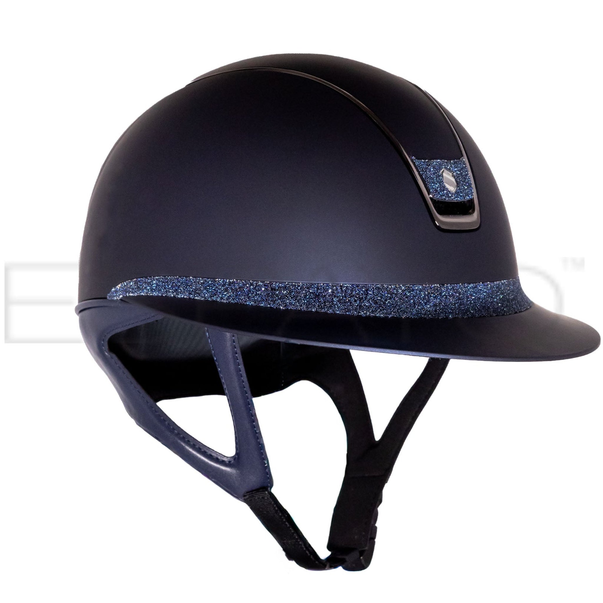 Samshield Miss Shield Shadowmatt 2.0 Riding Helmet, Crystal Fabric Front Band & Blazon, Black Chrome Trim - Espayo Equestrian
