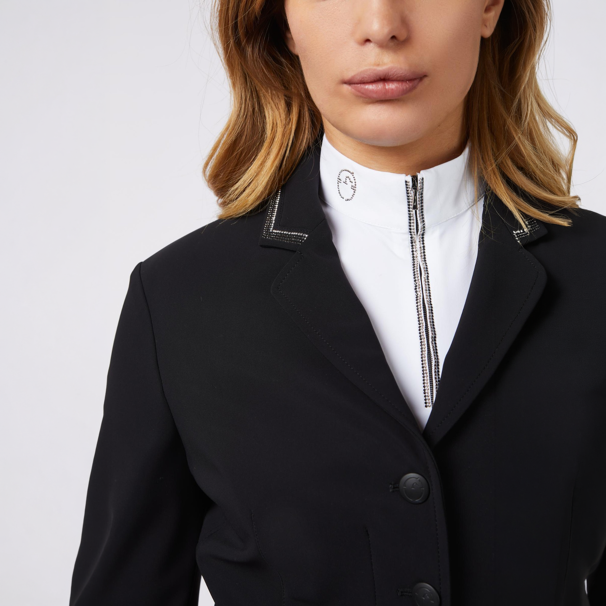 Black Vestrum Ladies Nizza Show Jacket with tailored fit and stylish detailing, designed for equestrian competitions.