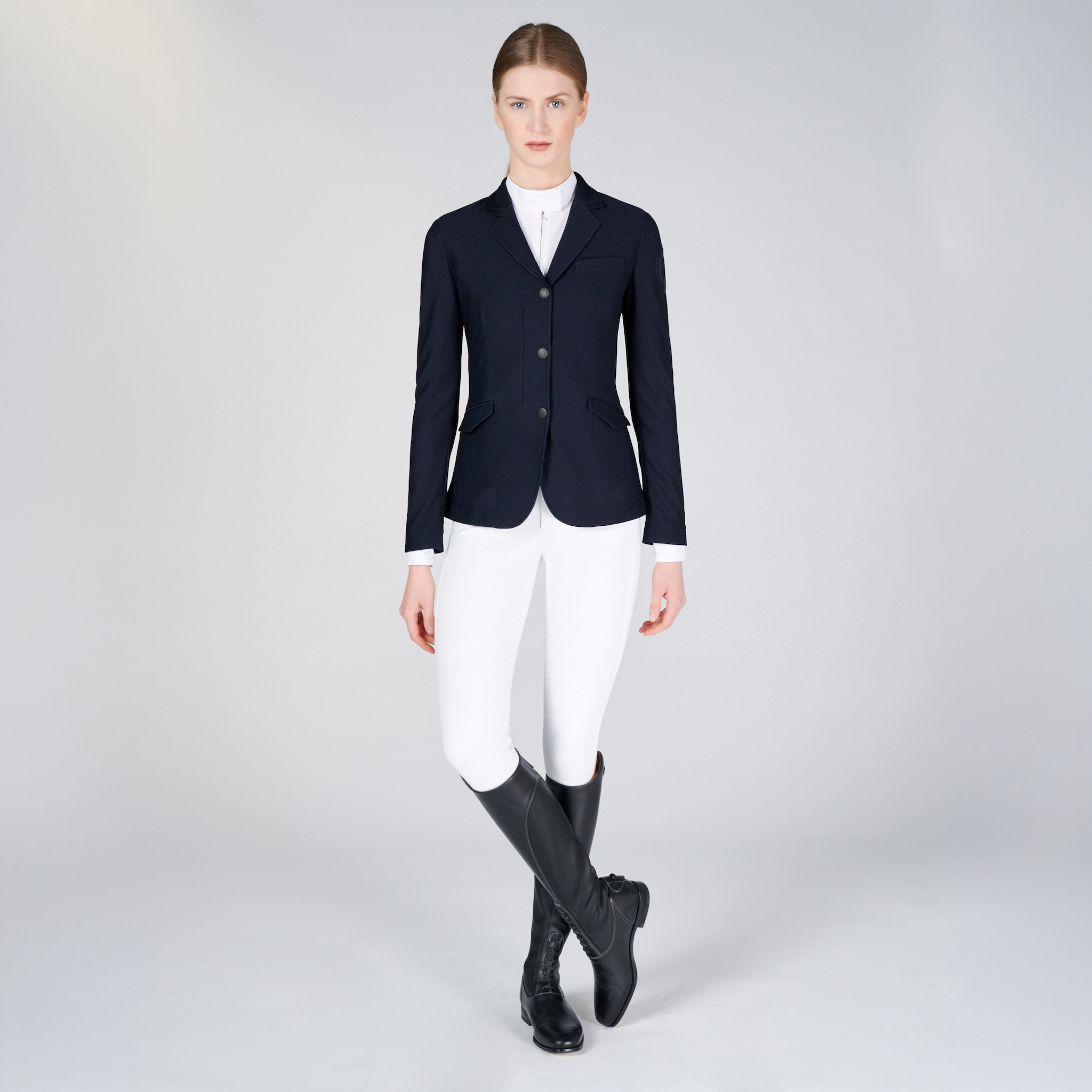 Navy Vestrum Ladies Valencia Show Jacket with tailored fit and elegant design, front view showcasing classic style.