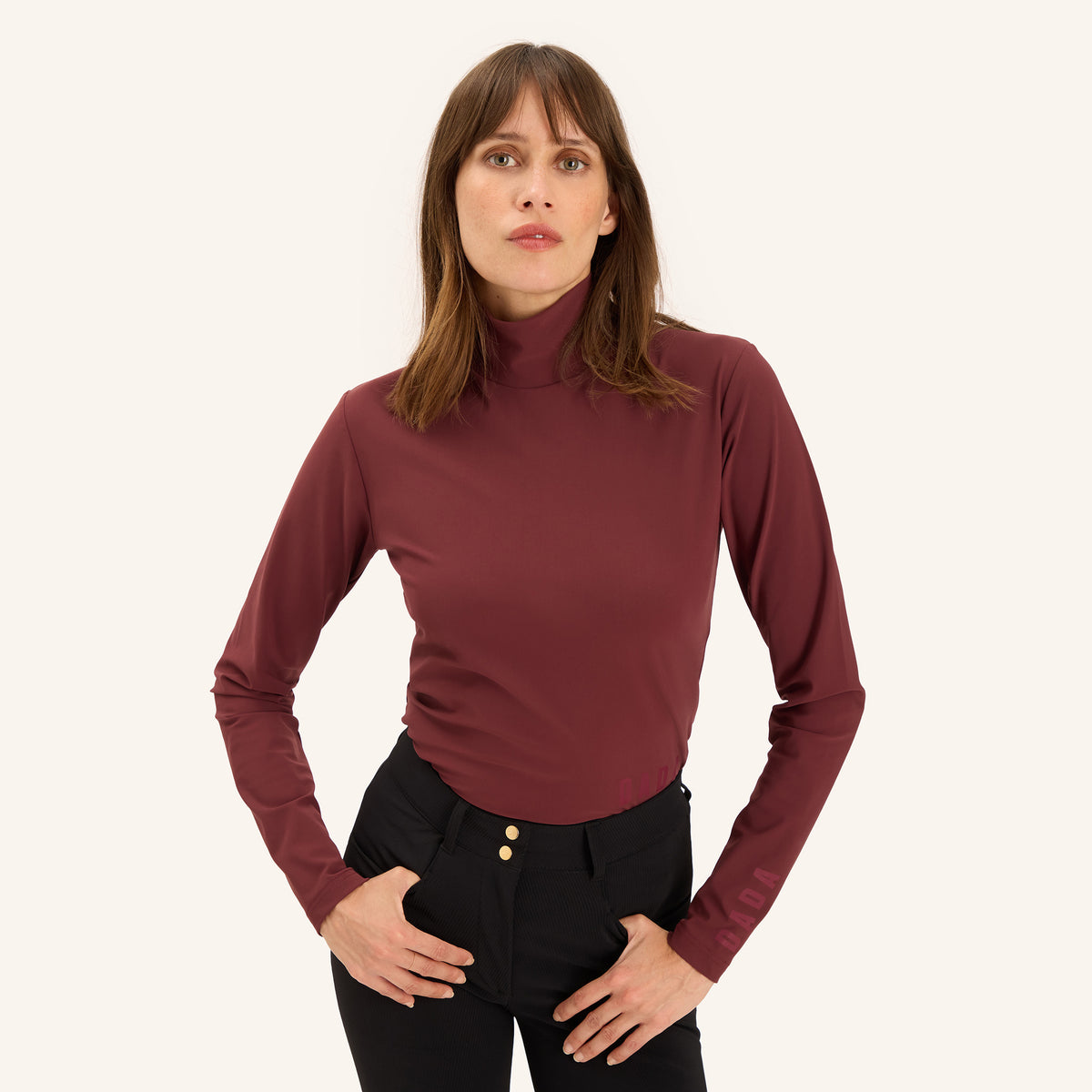 Dada Sport Ladies Consul Technical Riding Turtle-Neck in Burgundy, front view
