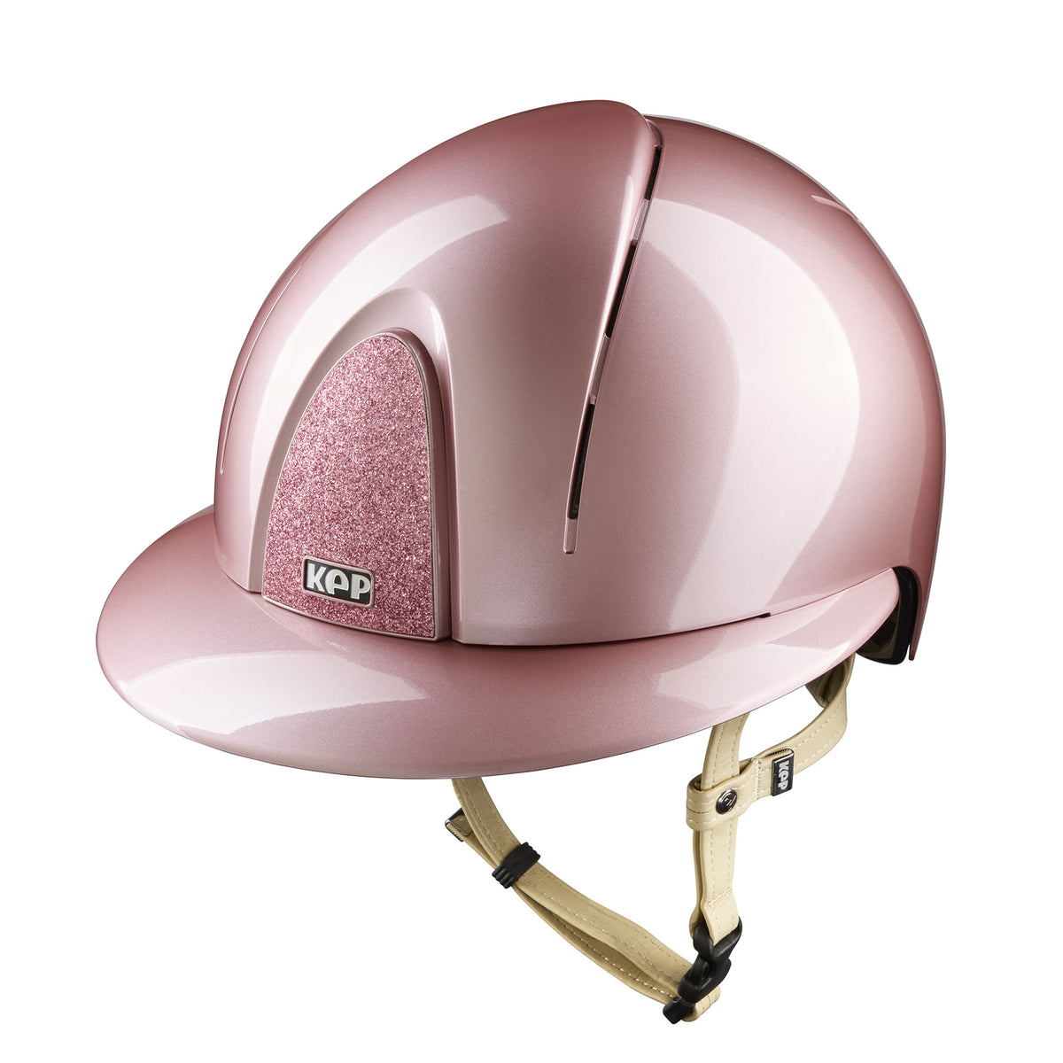 KEP Smart Nova Metal Polish Star Polo Visor in Pink with glitter Star Pink front insert and cream chin strap, front view