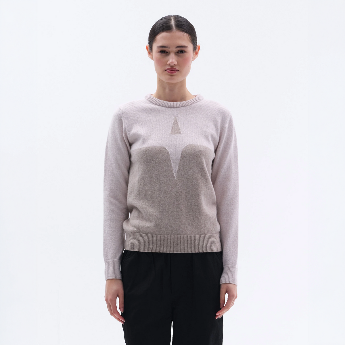 Trolle Ladies Cashmere & Wool Star Logo Crewneck Sweater in Sand, a soft cashmere and wool crewneck jumper.