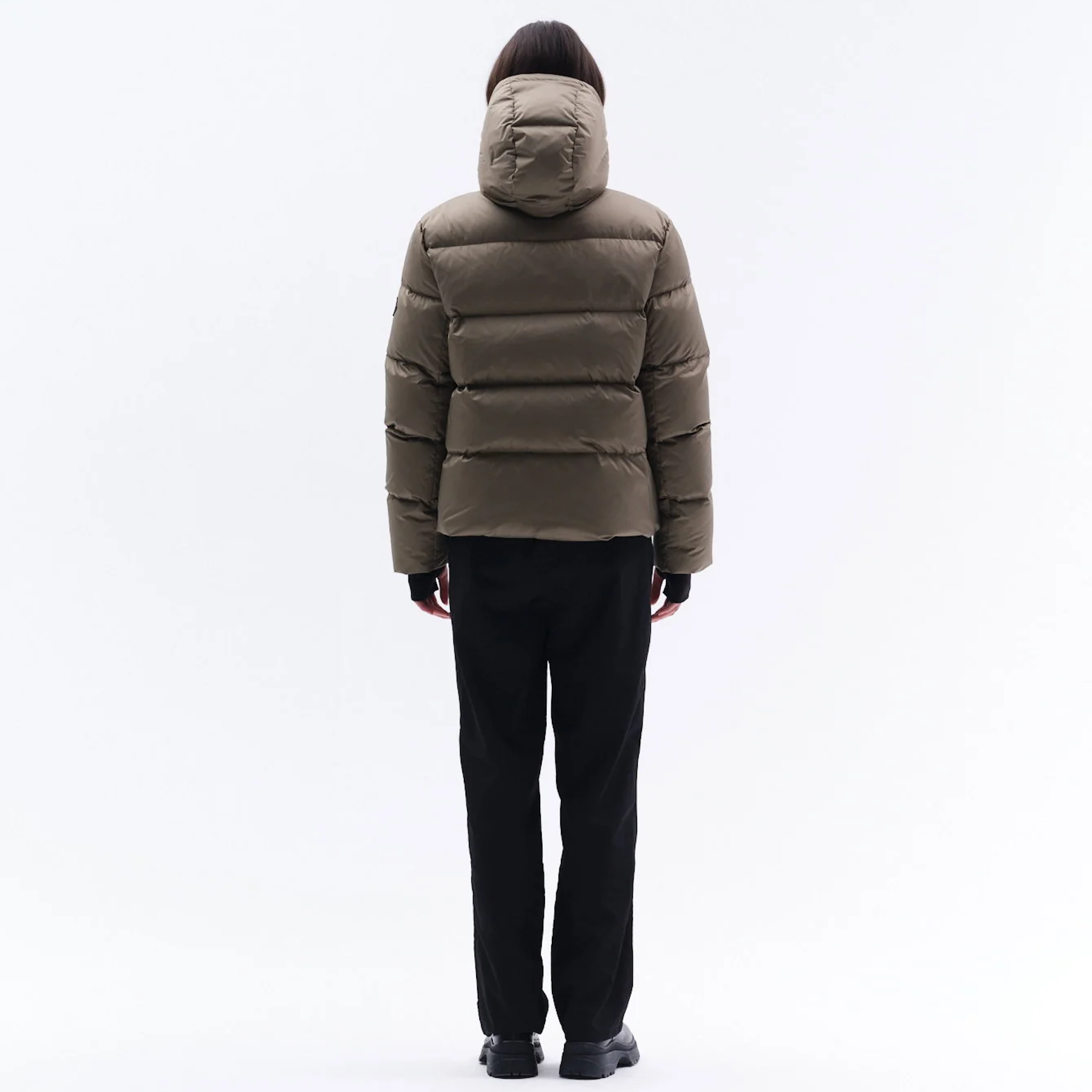 Trolle Ladies Goose Down Puffer Jacket in Olive, a lightweight goose down winter jacket.