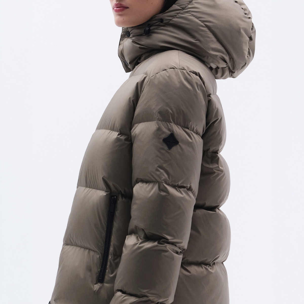 Trolle Ladies Goose Down Puffer Jacket in Olive, a lightweight goose down winter jacket.