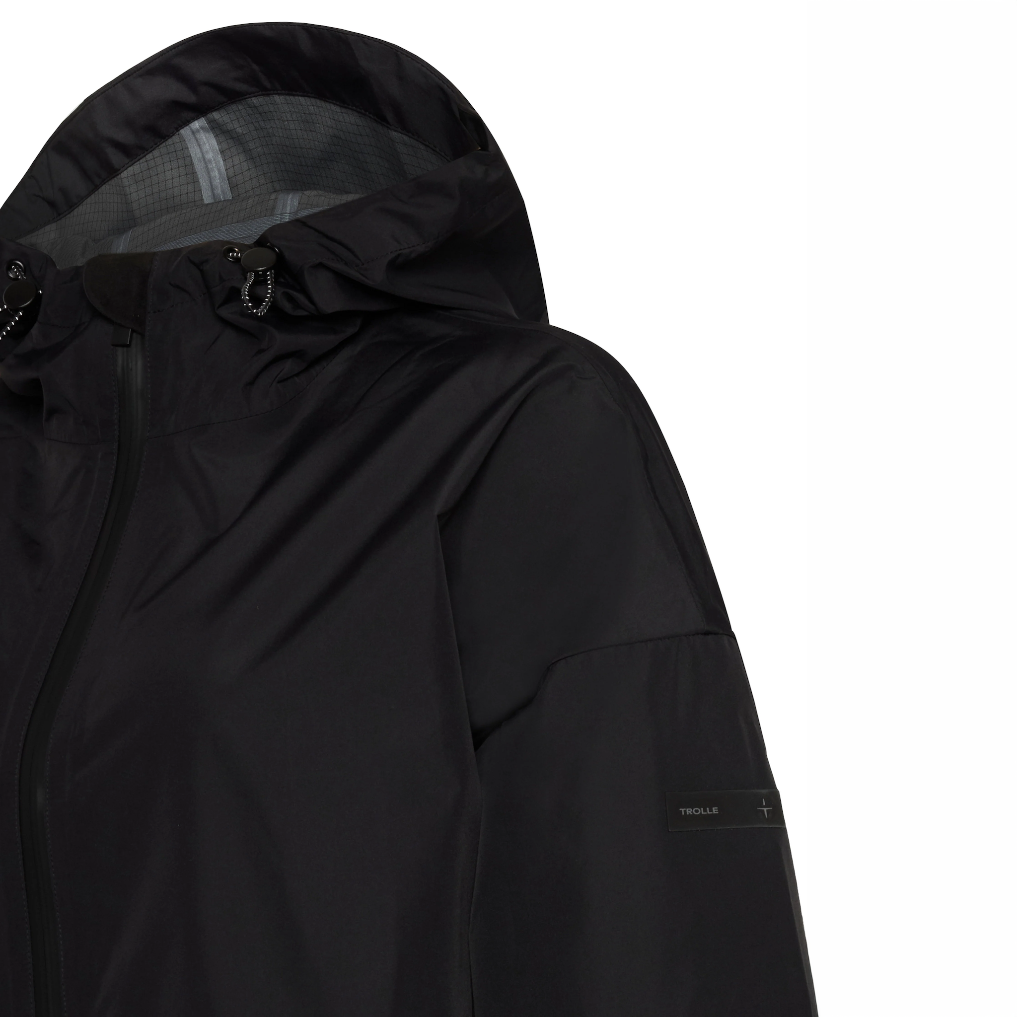Trolle Ladies Heat-Sealed Breathable Rain Coat in Black, a lightweight waterproof riding coat.