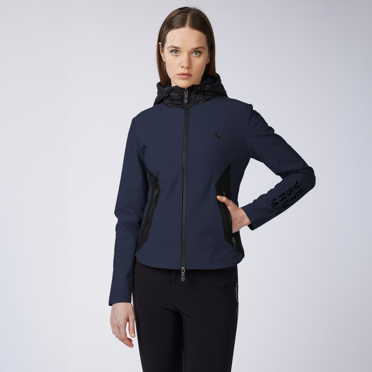 Vestrum Ladies Klosters Softshell Jacket in navy, a ladies softshell jacket with a smart zip-through front.
