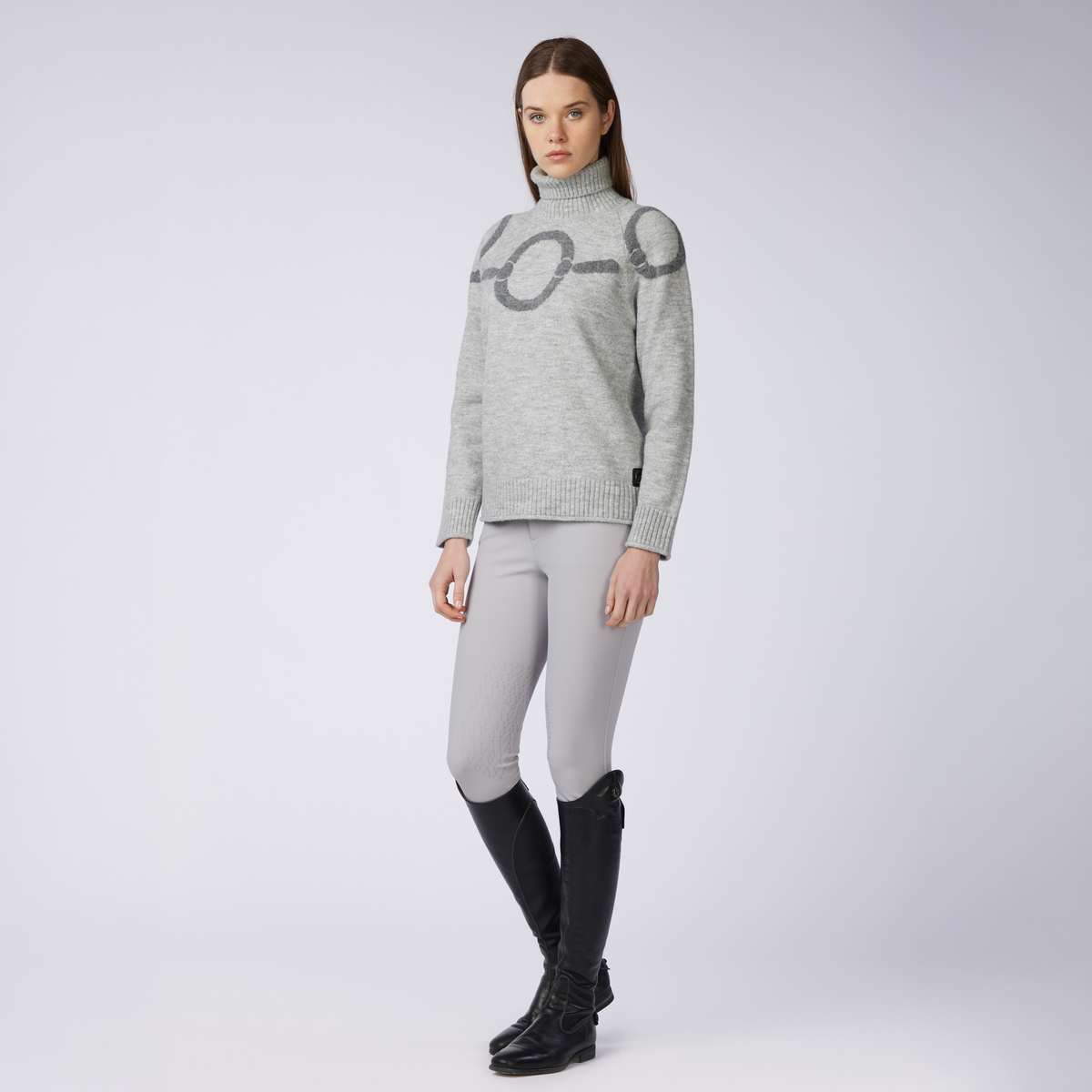 Vestrum Ladies Linyi Turtle Neck Sweater in pearl grey, ladies turtle neck sweater for competitions and off-horse style.