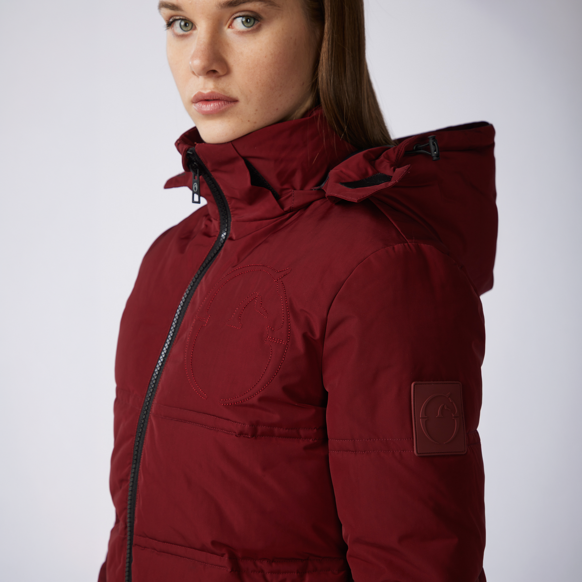 Vestrum Ladies Rovaniemi Puffer Jacket in amaranth red, premium Italian quilted jacket layered for cold-weather style.