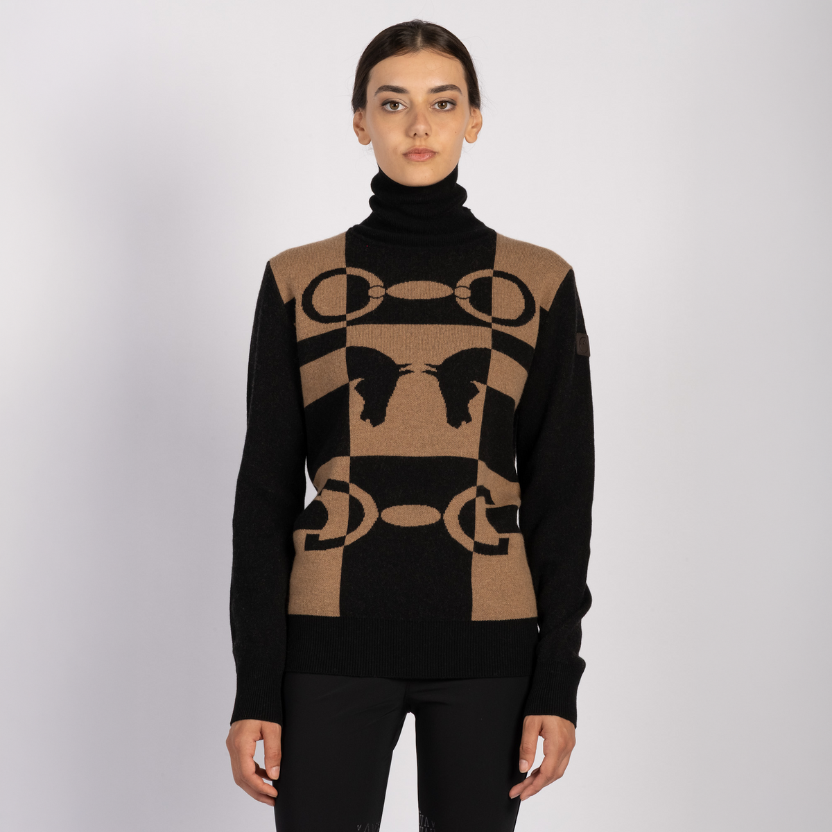 Vestrum Ladies Shenzen Turtle Neck Sweater in black and corten, a soft ladies turtle neck sweater with a cosy roll neck.
