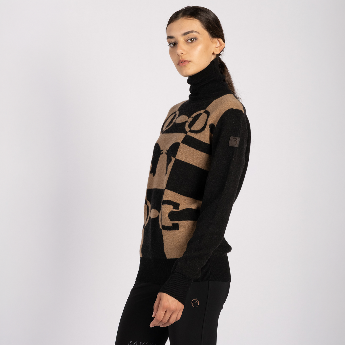 Vestrum Ladies Shenzen Turtle Neck Sweater in black and corten, premium Italian knitwear ideal for layering at the yard.