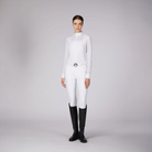 Vestrum Ladies Harbin long sleeve show shirt with tailored fit, white fabric, and subtle branding for equestrian competition.