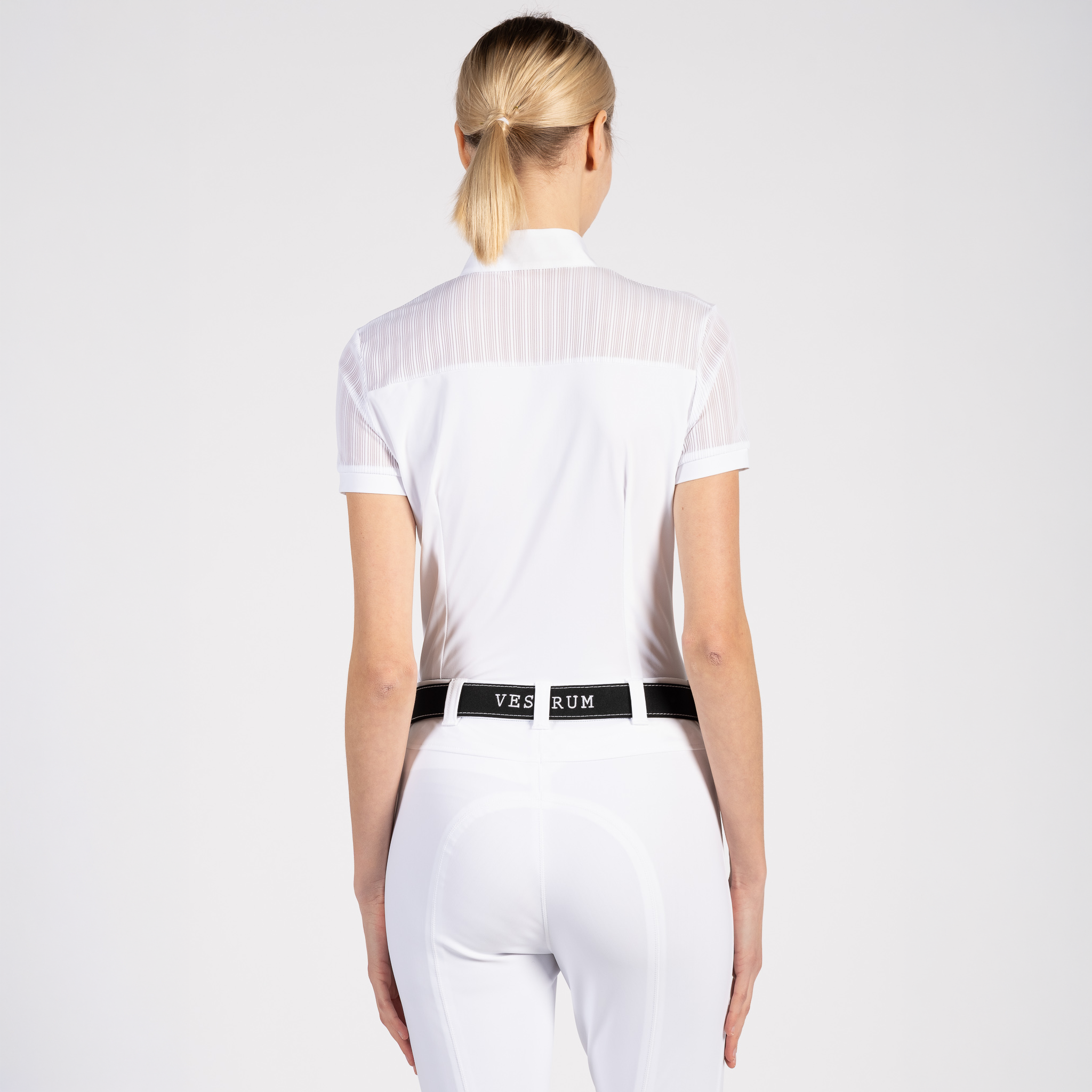 Vestrum Ladies Michigan short sleeve show shirt with tailored fit, light fabric, and subtle branding for equestrian competitions.