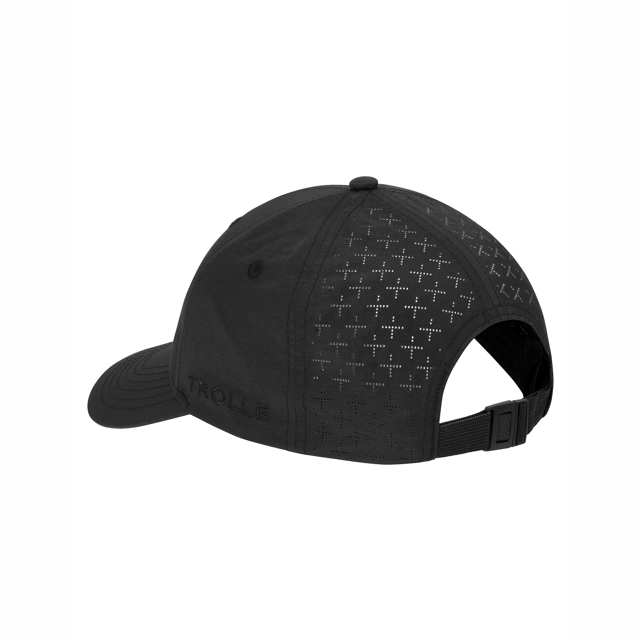Black Trolle unisex star logo cap featuring a curved brim and adjustable strap, perfect for casual wear.