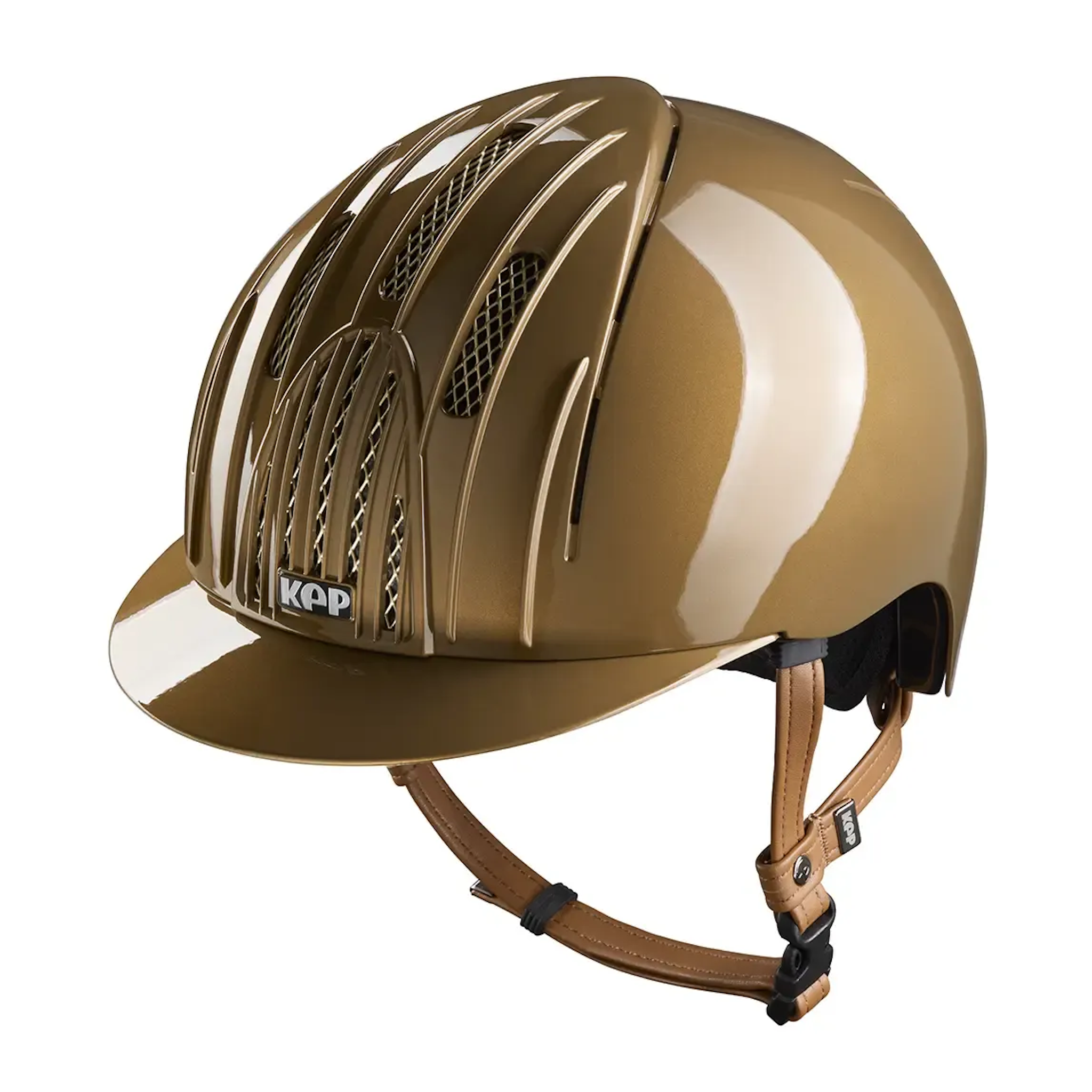 KEP Endurance Shine horse riding helmet with sleek Sahara design, lightweight and well-ventilated for horse riding and driving activities.