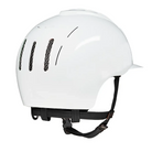 White KEP Endurance Shine horse riding helmet with a sleek, streamlined design and adjustable straps, viewed from the back.