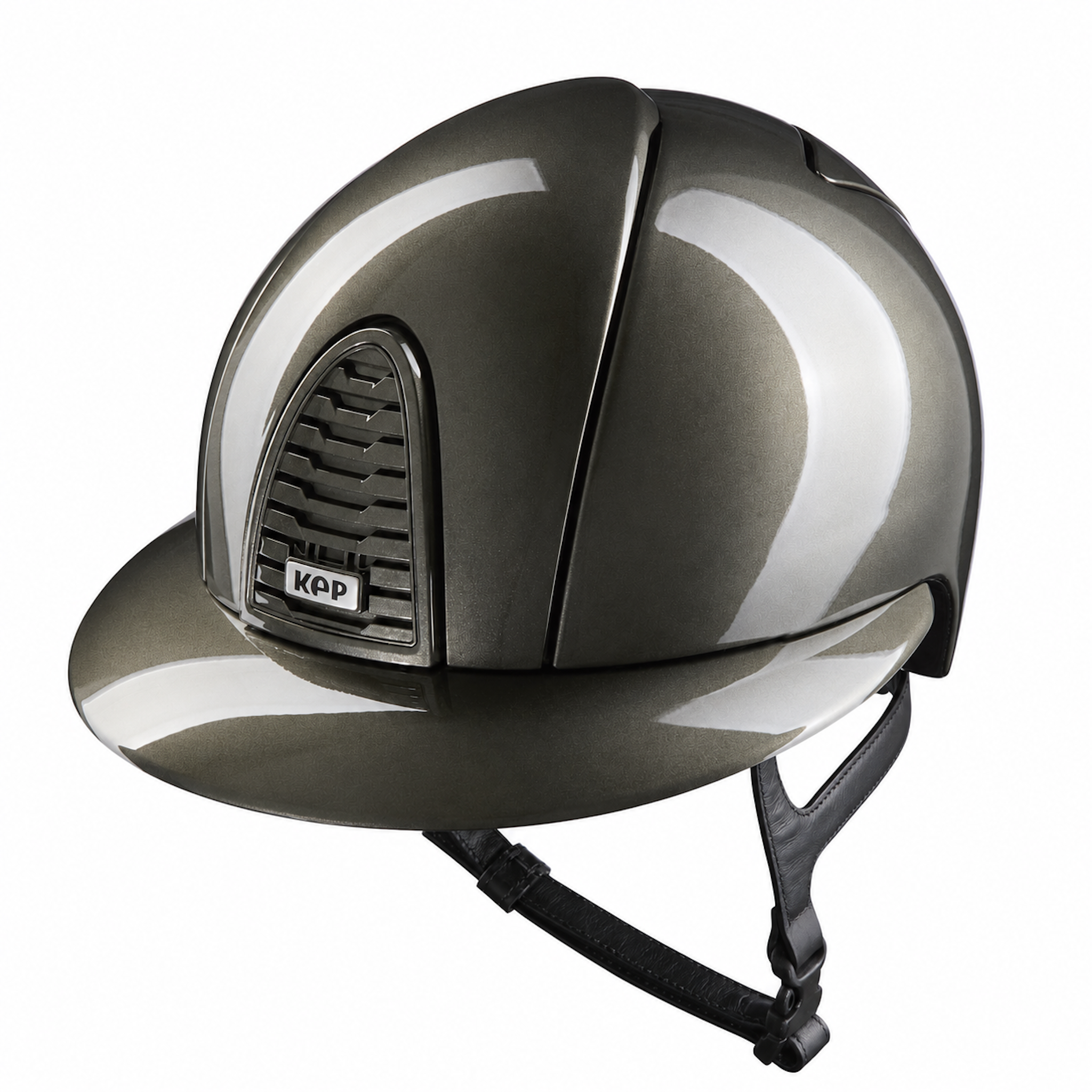 KEP Cromo 2.0 Polish Polo visor riding helmet in olive green with sleek metal finish and adjustable straps.