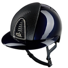 Kep Cromo 2.0 Polish Polo Verona riding helmet with Swarovski frame and logo, featuring a polished metal blue finish.