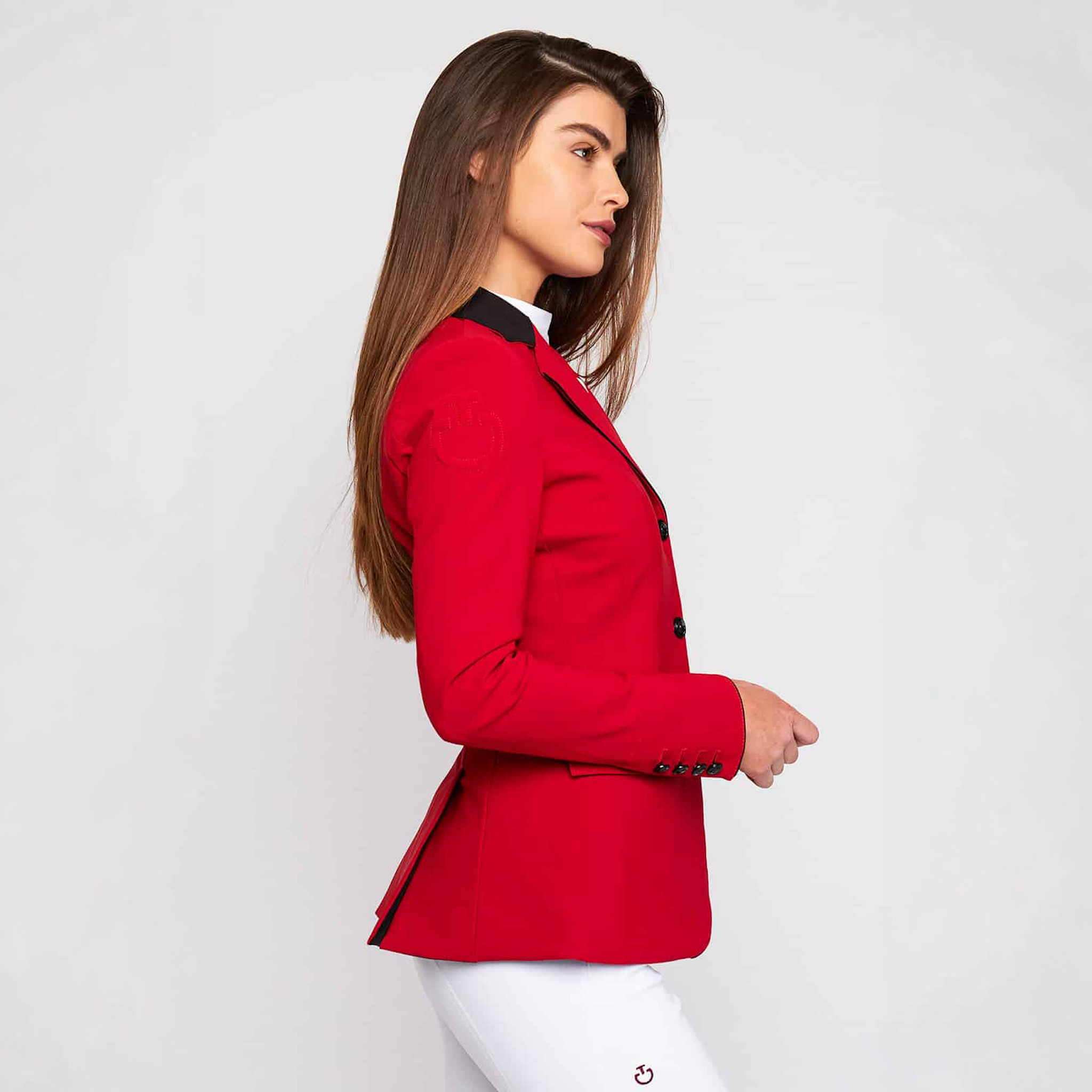 Red Cavalleria Toscana Ladies GP Show Jacket with tailored fit and elegant design, ideal for equestrian competitions.