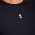 Dada Sport Ladies Kira Long Sleeve T-Shirt in navy, logo detail