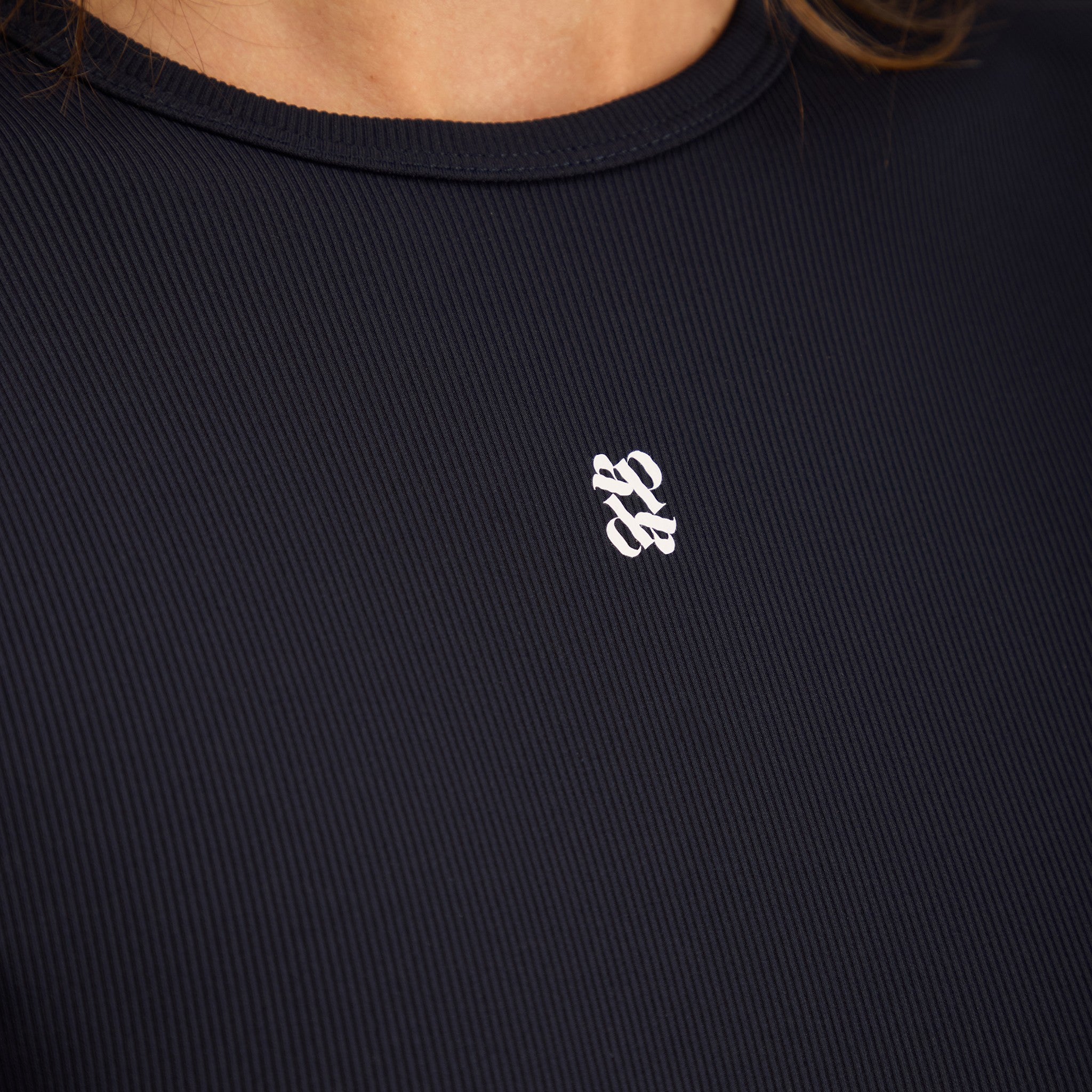 Dada Sport Ladies Kira Long Sleeve T-Shirt in navy, logo detail