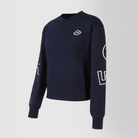 Navy Equiline Ladies Carly crewneck sweater featuring a casual fit and soft knit fabric, front view showing relaxed style.