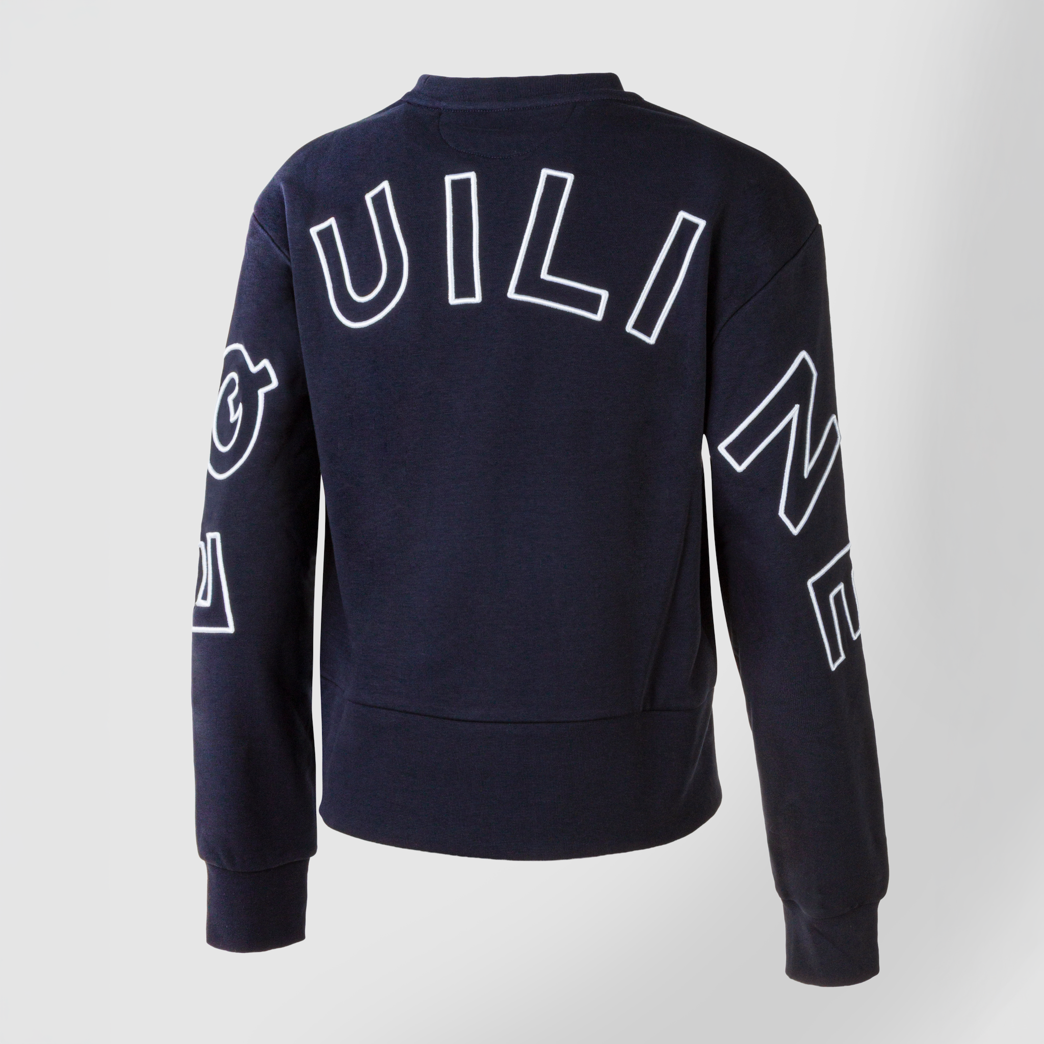 Navy Equiline Ladies Carly crewneck sweater, casual jumper with a comfortable fit, shown from the back.