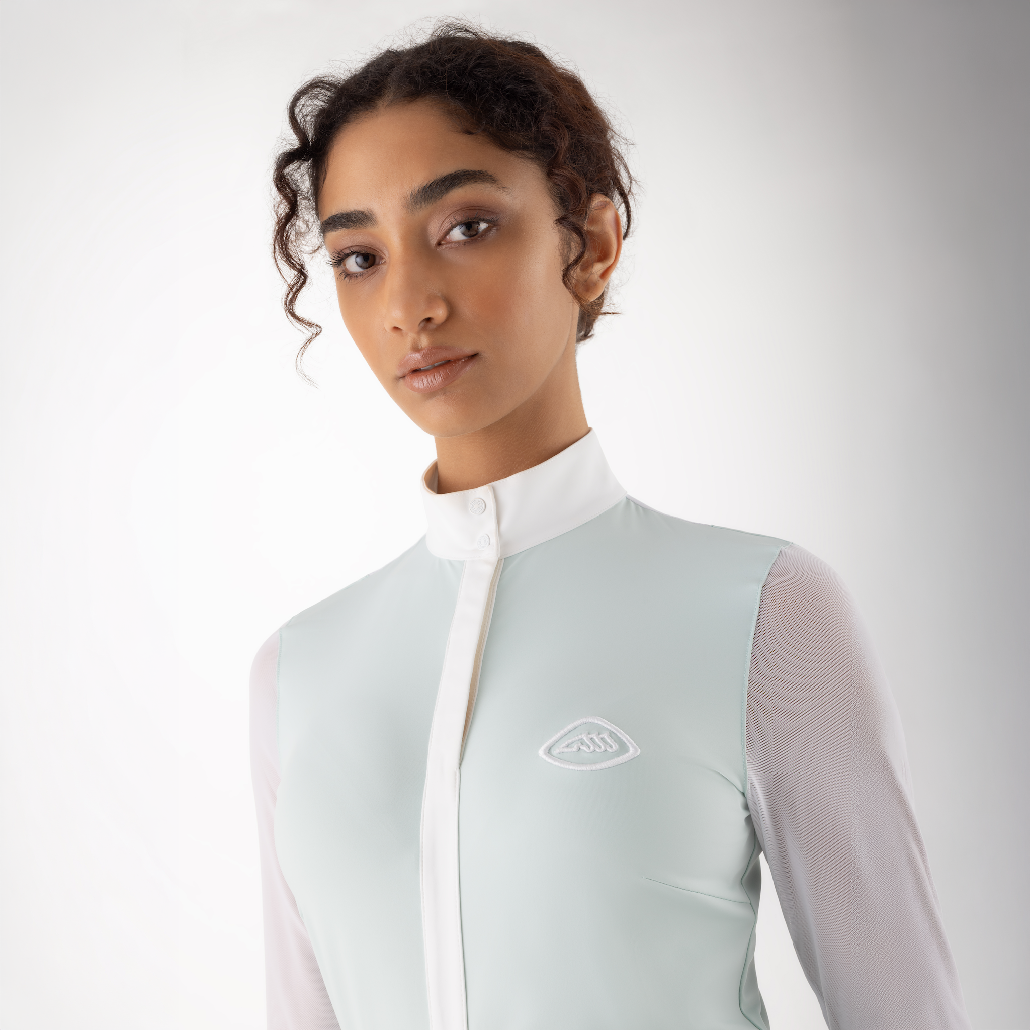 Equiline Ladies Cubra long sleeve competition show shirt with tailored fit and breathable fabric for equestrian events.