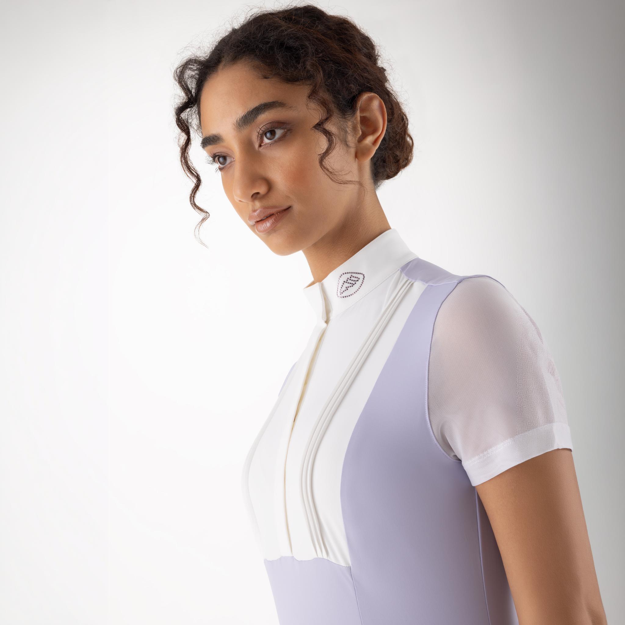 Equiline Ladies Glio short sleeve competition show shirt with detailed fabric and tailored fit for equestrian events