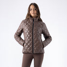 Equiline Ladies Eqplum light padded jacket in cocoa powder, lightweight quilted jacket with recycled padding for everyday equestrian wear.