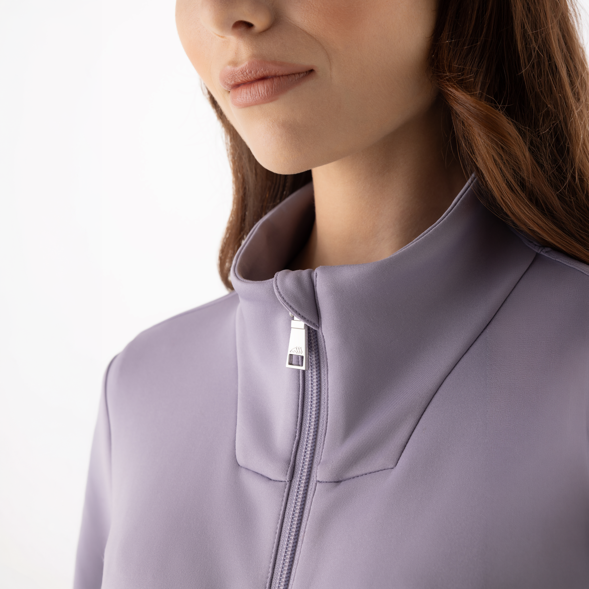 Equiline Ladies Glempa full zip sweatshirt with a high collar, shown in a casual style, featuring a smooth fabric and zip front detail.