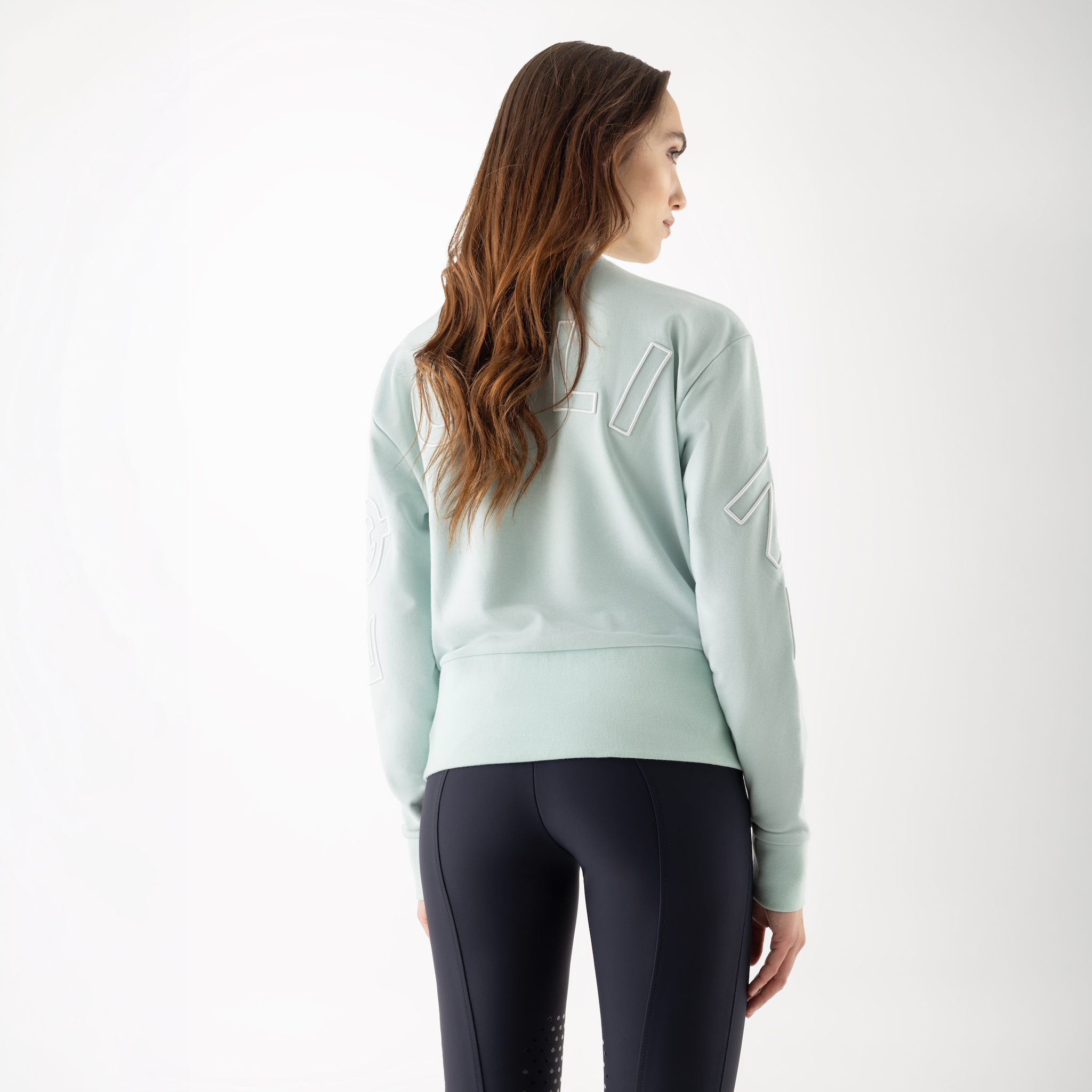Back view of Equiline Ladies Carly crewneck sweater, casual women's jumper with a comfortable fit and soft knit fabric.