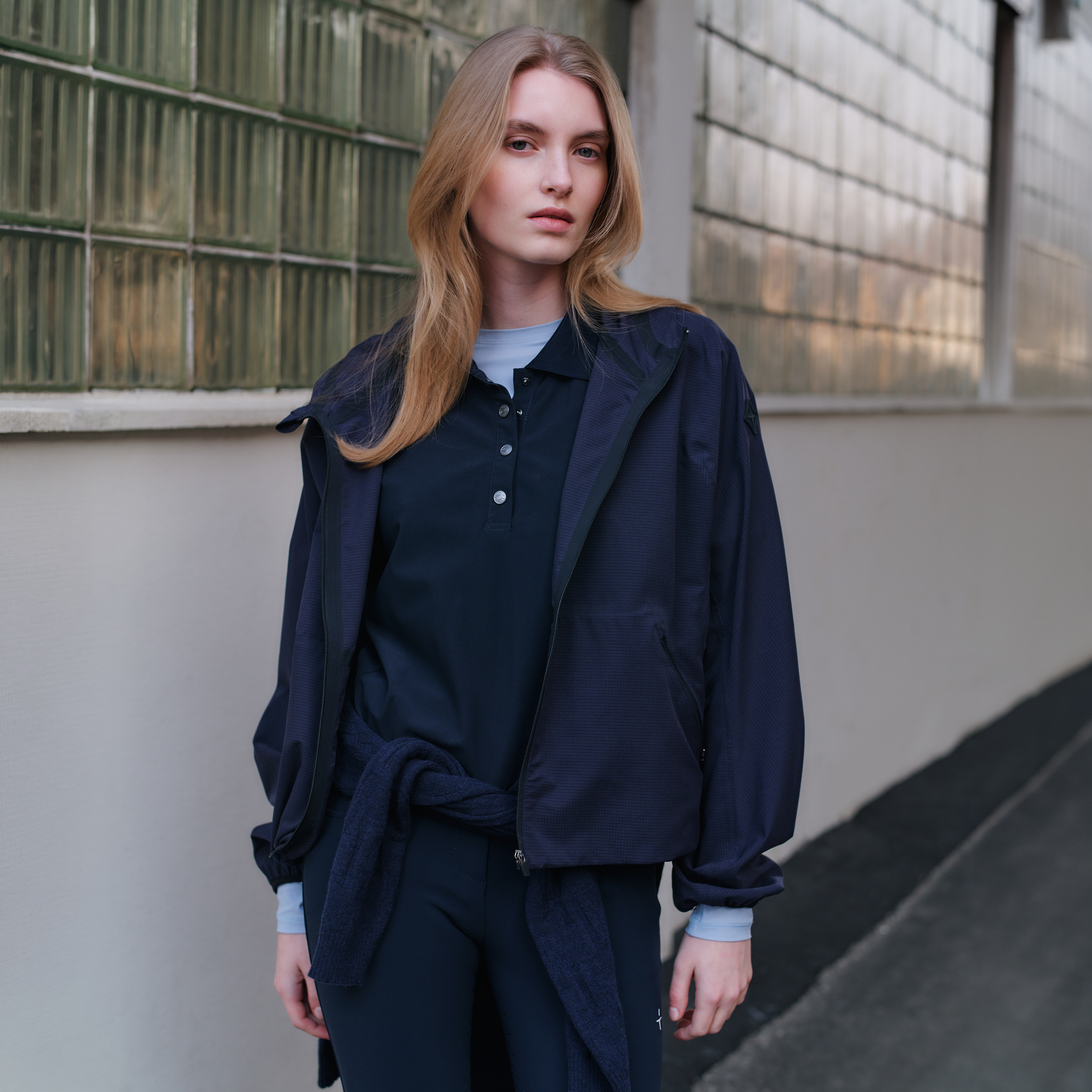 Navy Trolle Ladies Cool Dot Light Bomber Jacket featuring a casual design, lightweight fabric, and stylish fit.