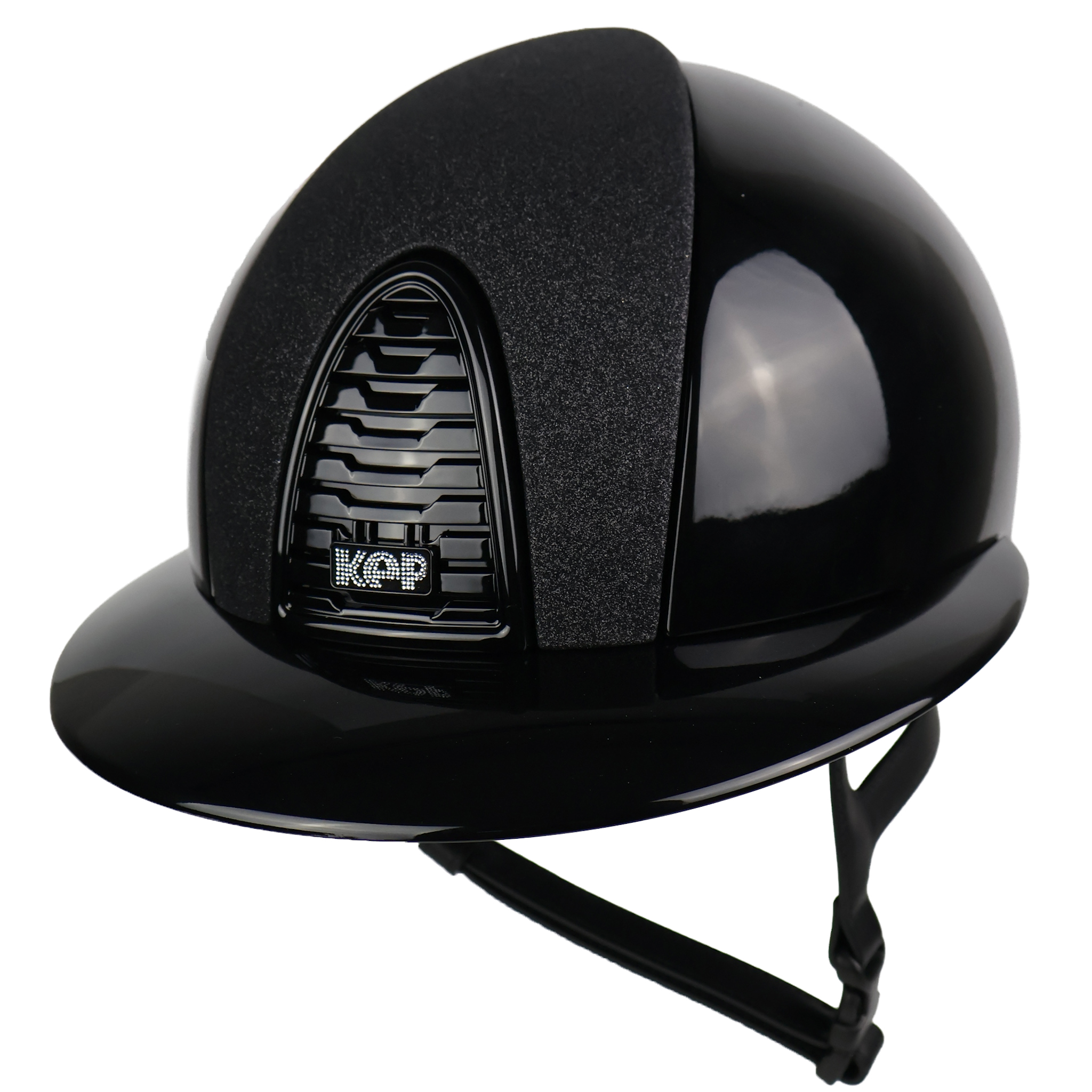 KEP Cromo 2.0 Polish Polo riding helmet with star front, polished visor, back, frame, grid, and crystal logo in black.