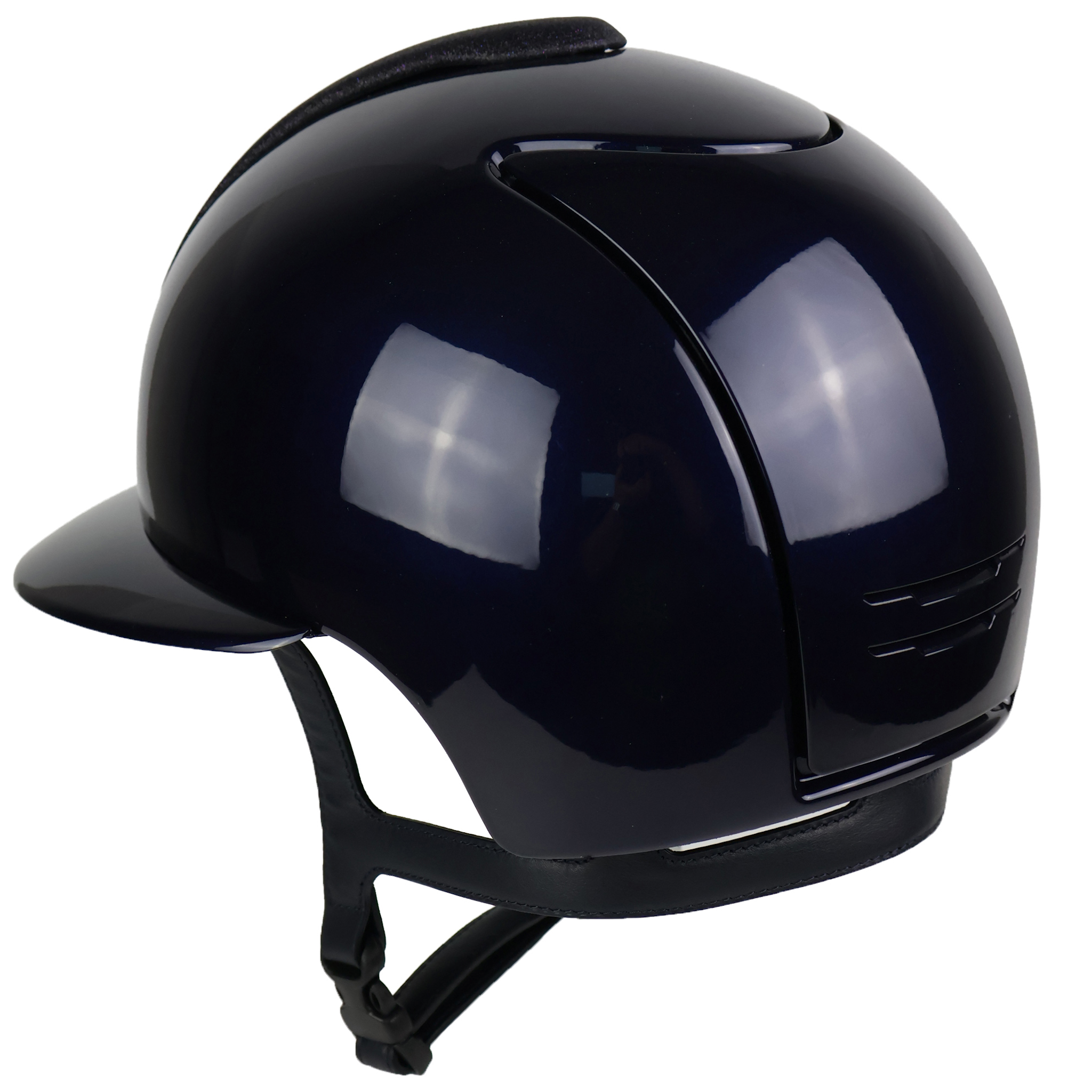KEP Cromo 2.0 Polish Polo riding helmet with star front, polished visor, back, frame, grid, and crystal logo in blue.