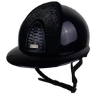 KEP Cromo 2.0 Polish Polo riding helmet with Nebula silver front and silver zircons logo, black and blue design.