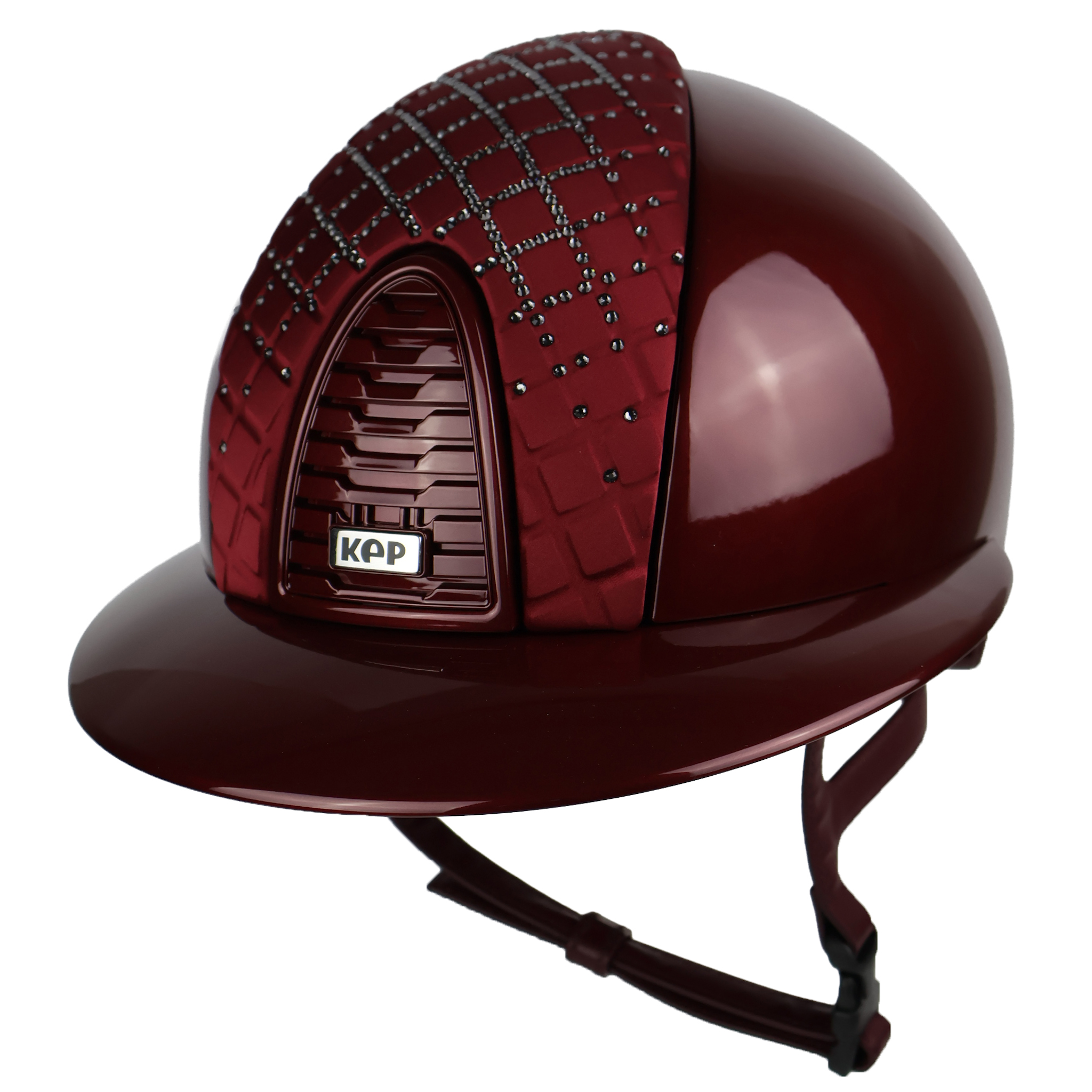 KEP Cromo 2.0 metal polo riding helmet with Milano satin finish, front visor, metal back, button, frame, and grid design.