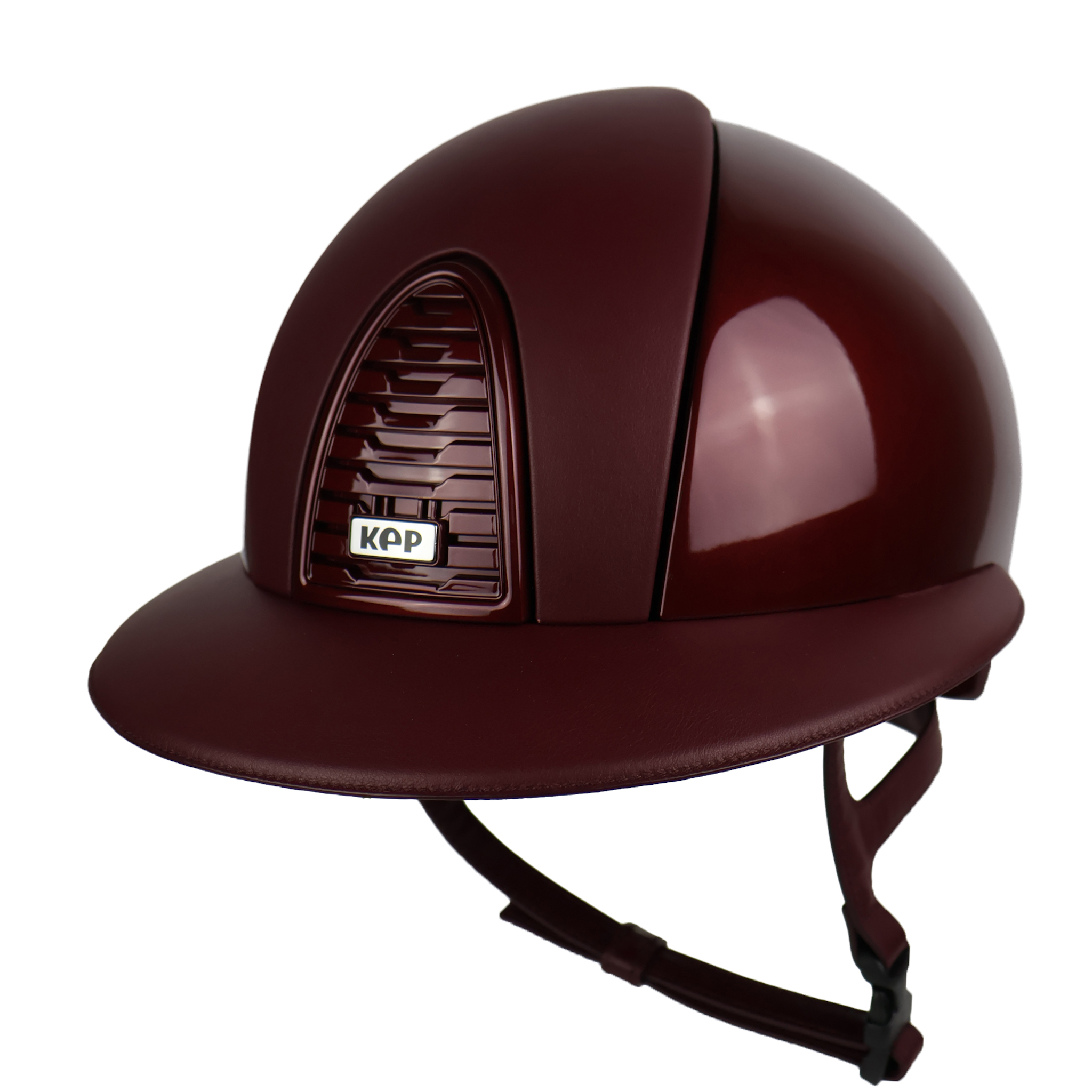 Kep Cromo 2.0 metal polo riding helmet with leather front, visor, rear frame, grid design, and silver shine logo.