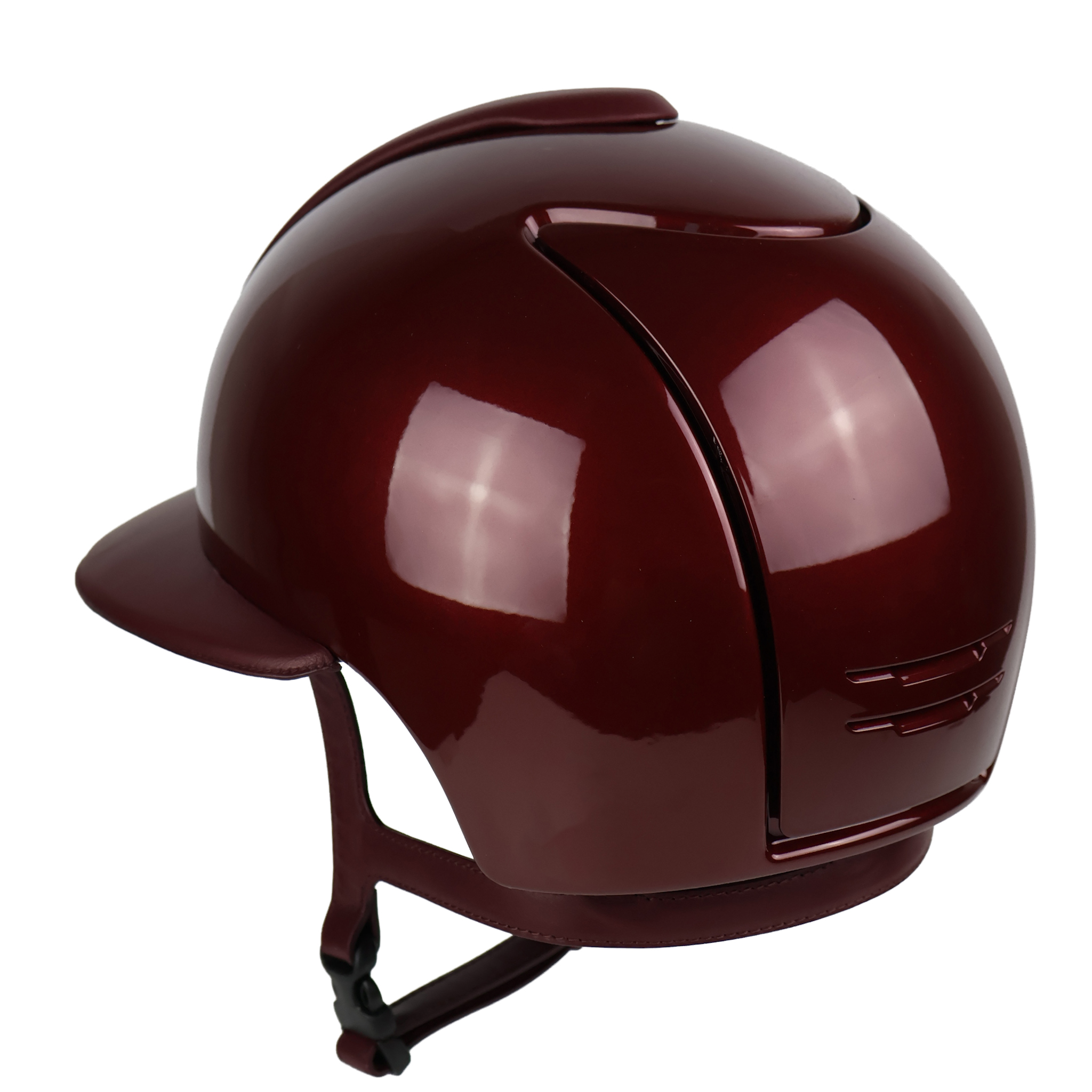 KEP Cromo 2.0 metal polo riding helmet rear view with leather front, visor, grid pattern, and silver shine logo.