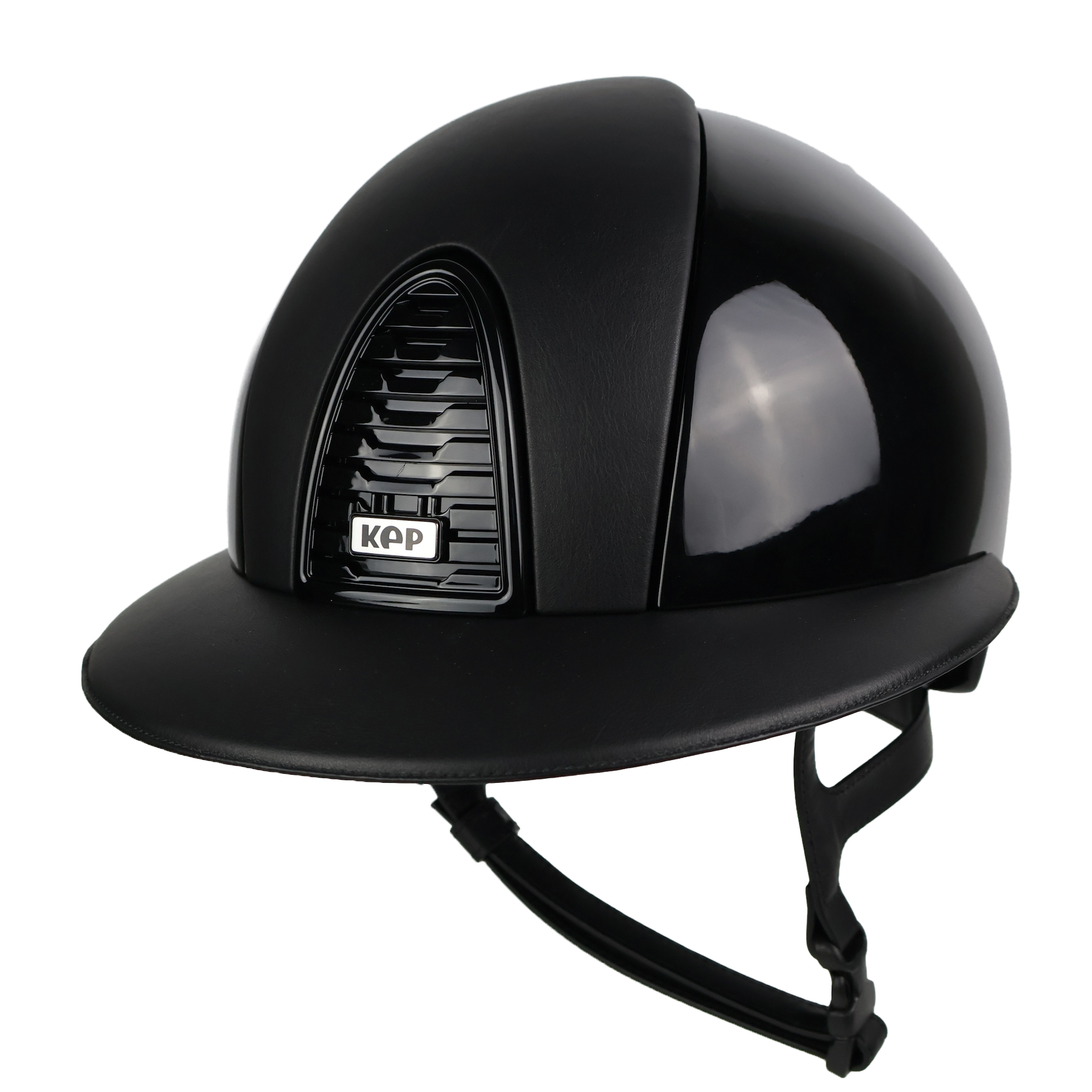 KEP Cromo 2.0 Polish Polo riding helmet with leather front and visor, polished back frame, grid design, and silver shine logo.
